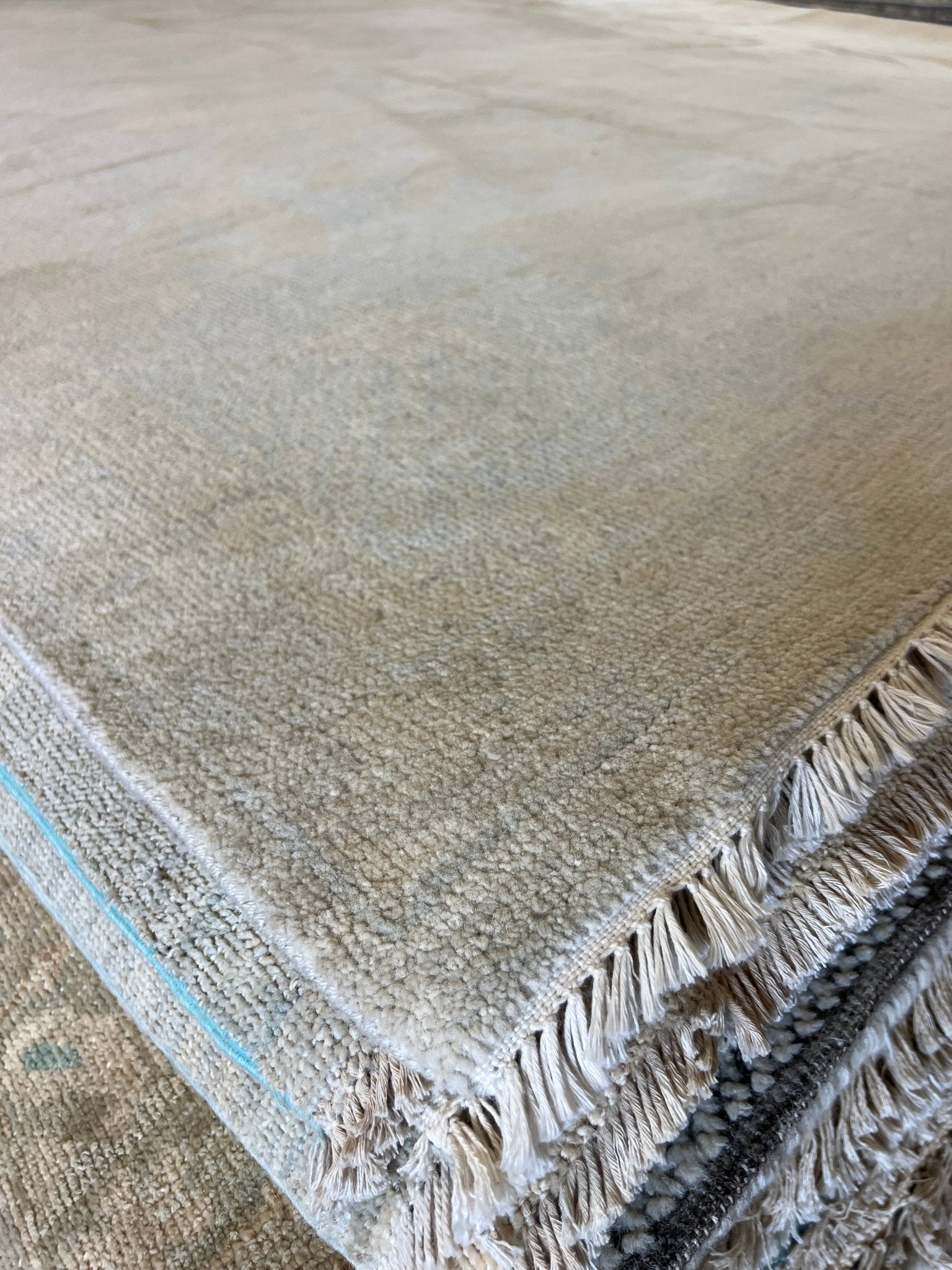 Dominika 10x14 Hand-Knotted Cream and Blue Oushak | Banana Manor Rug Factory Outlet