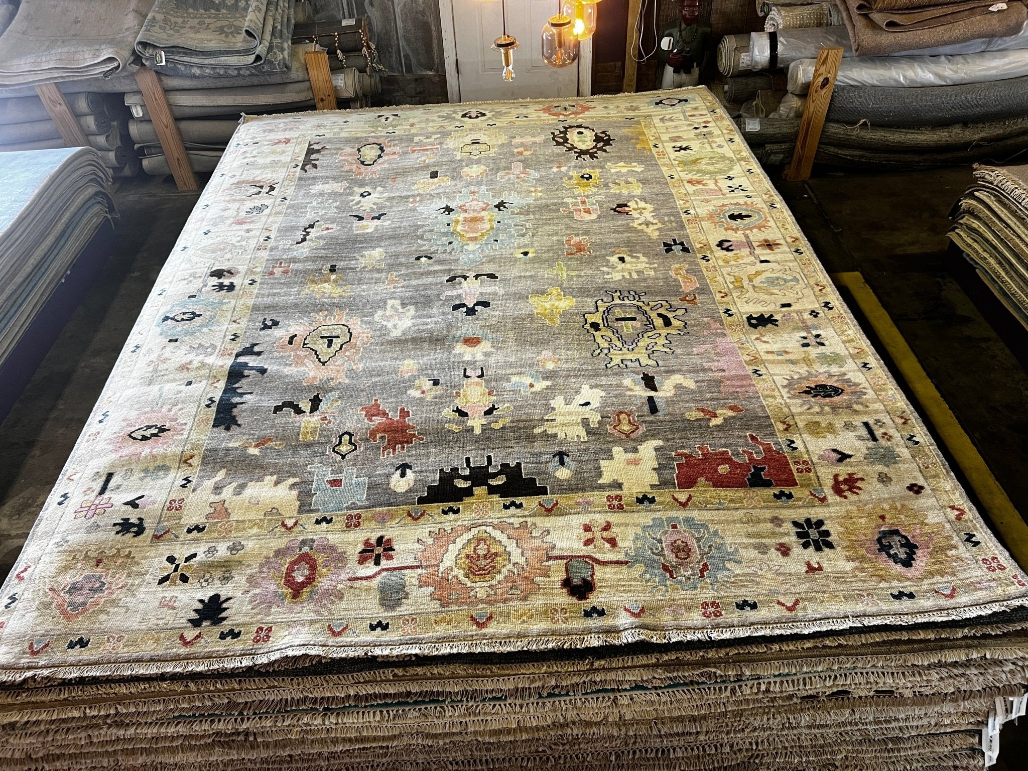 Florinda Bolkan 9x12 Grey and Ivory Hand-Knotted Oushak Rug | Banana Manor Rug Factory Outlet