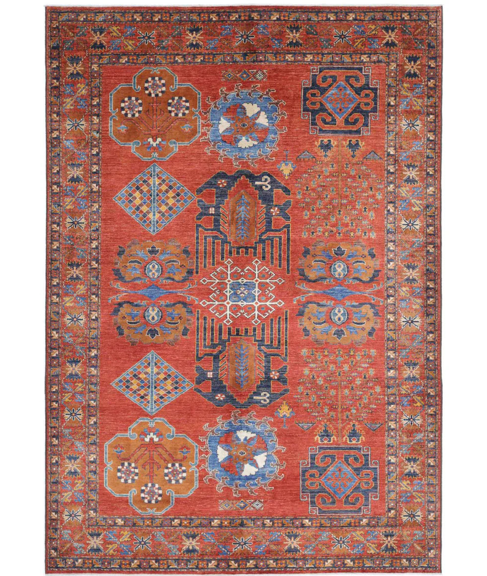 Evie Michaels 6.10x10.1 Rust and Gold Hand-Knotted Humna Rug