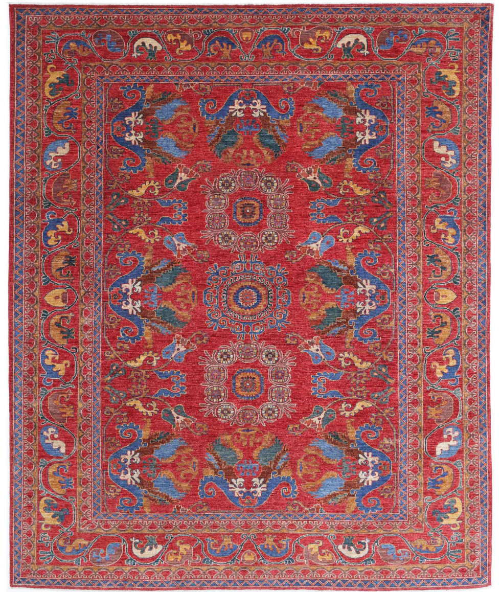 Rita Wilson 6.10x10.1 Red and Gold Hand-Knotted Humna Rug