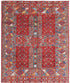 Caroline Sackler 9.1x10.10 Rust and Blue Hand-Knotted Humna Rug