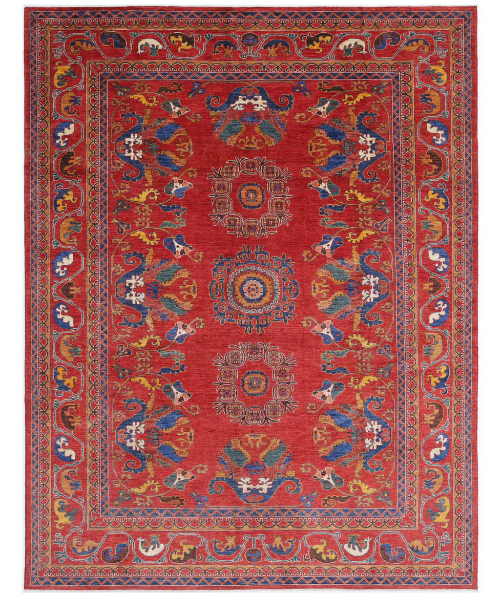 Marnie Michaels 9x12 Red and Blue Hand-Knotted Humna Rug