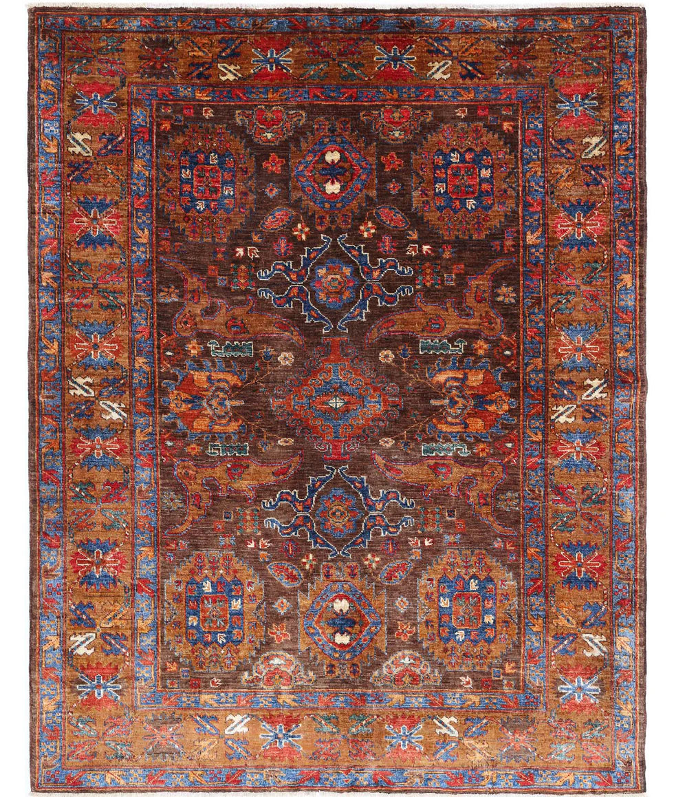 NAME 5.1x6.4 Brown and Gold Hand-Knotted Humna Rug