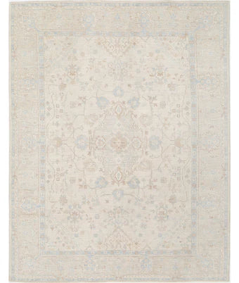 Lesley Arfin 9.4x11.10 Ivory Hand-Knotted Oushak Rug