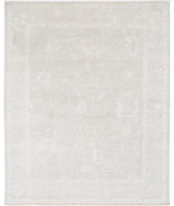 Gillian Jacobs 8x10.1 Ivory and Taupe Hand-Knotted Oushak Rug