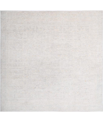 Katherine Lavoyt 7.7x7.10 Ivory and Silver Hand-Knotted Oushak Rug