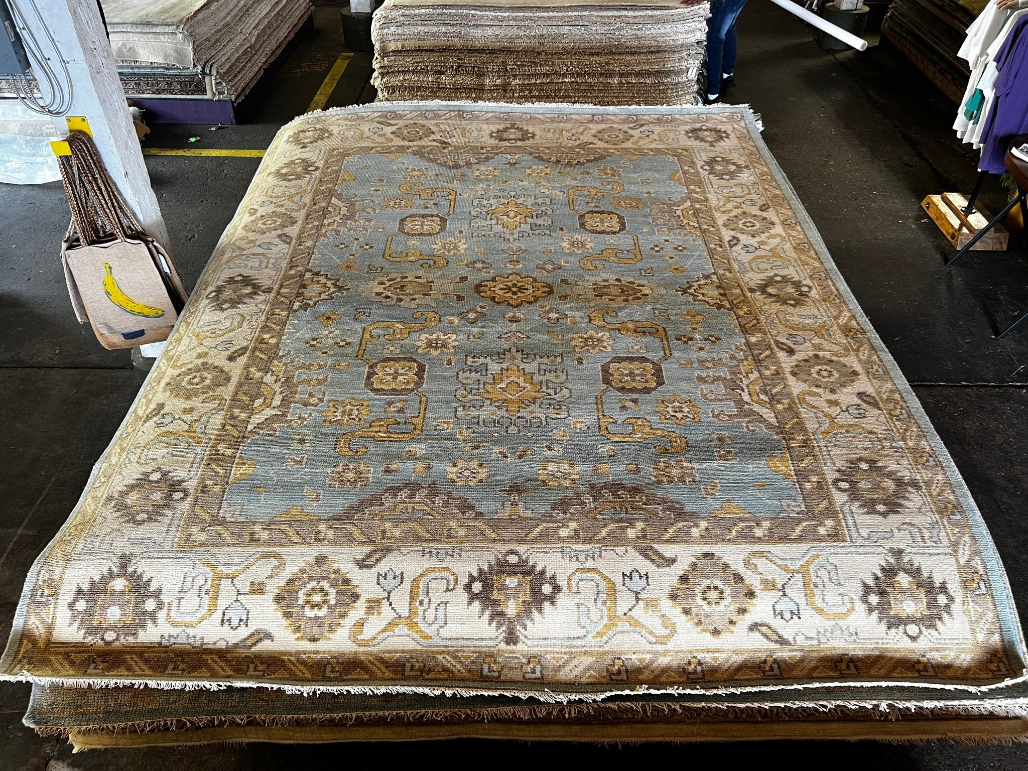 Holly Hickey Moore 8.3x10 Light Blue and Beige Hand-Knotted Oushak Rug | Banana Manor Rug Factory Outlet