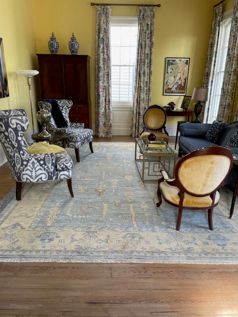 Stacie Scott 10x14 Blue Hand-Knotted Oushak