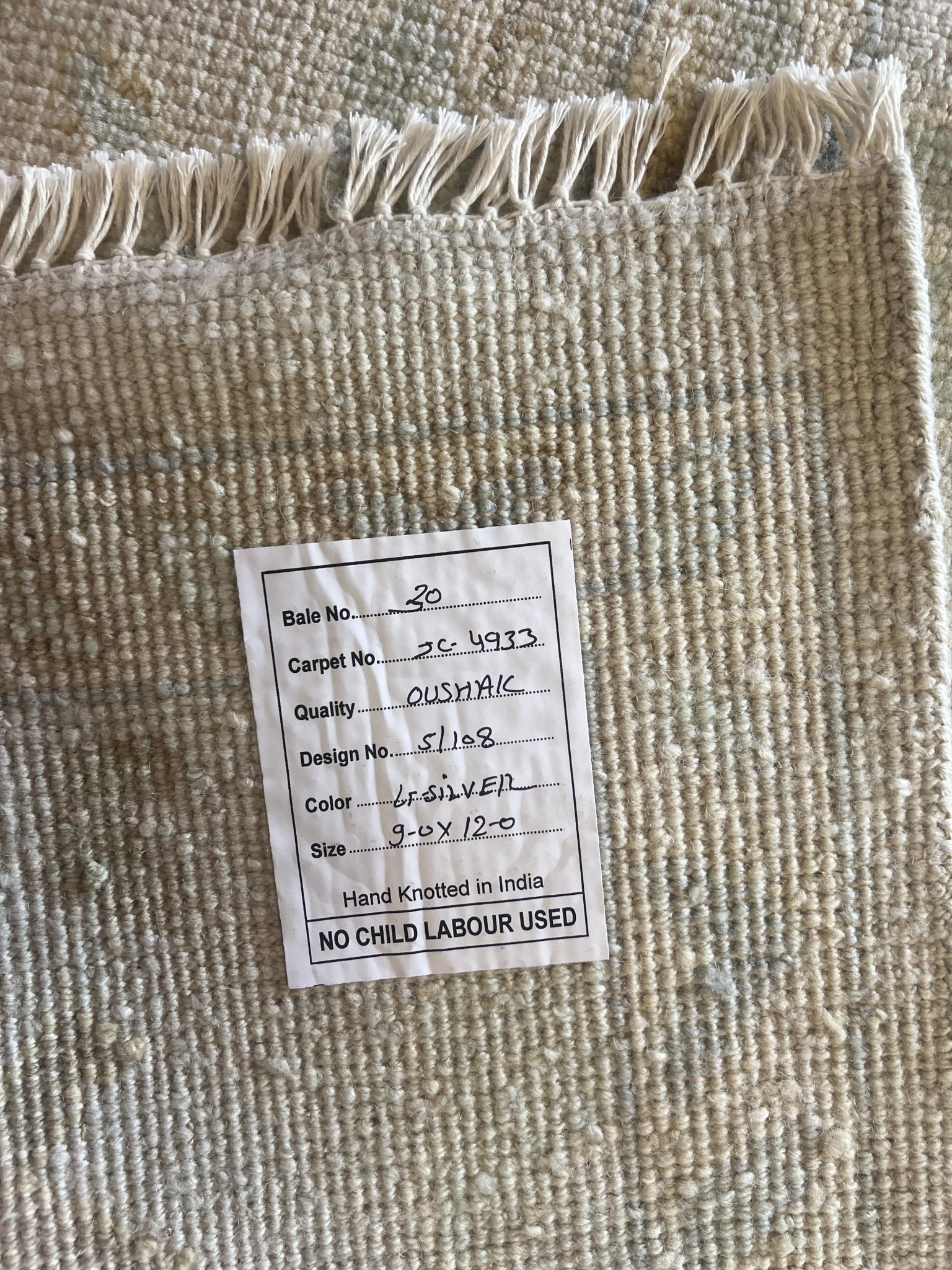 Jess 9.0x12.0 Hand-Knotted Cream and Silver Oushak | Banana Manor Rug Factory Outlet