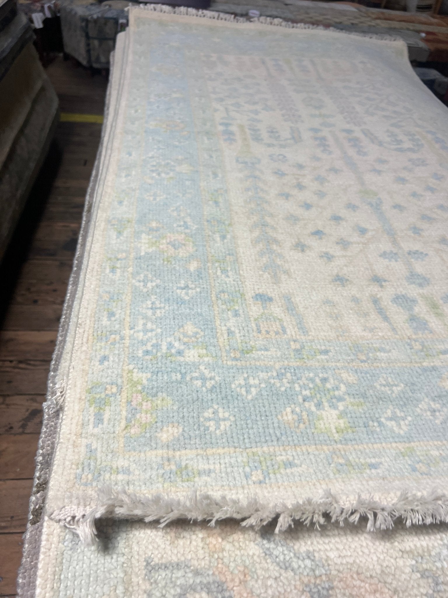 Julia 2.11x4.11 Hand-Knotted Cream and Blue Oushak | Banana Manor Rug Factory Outlet