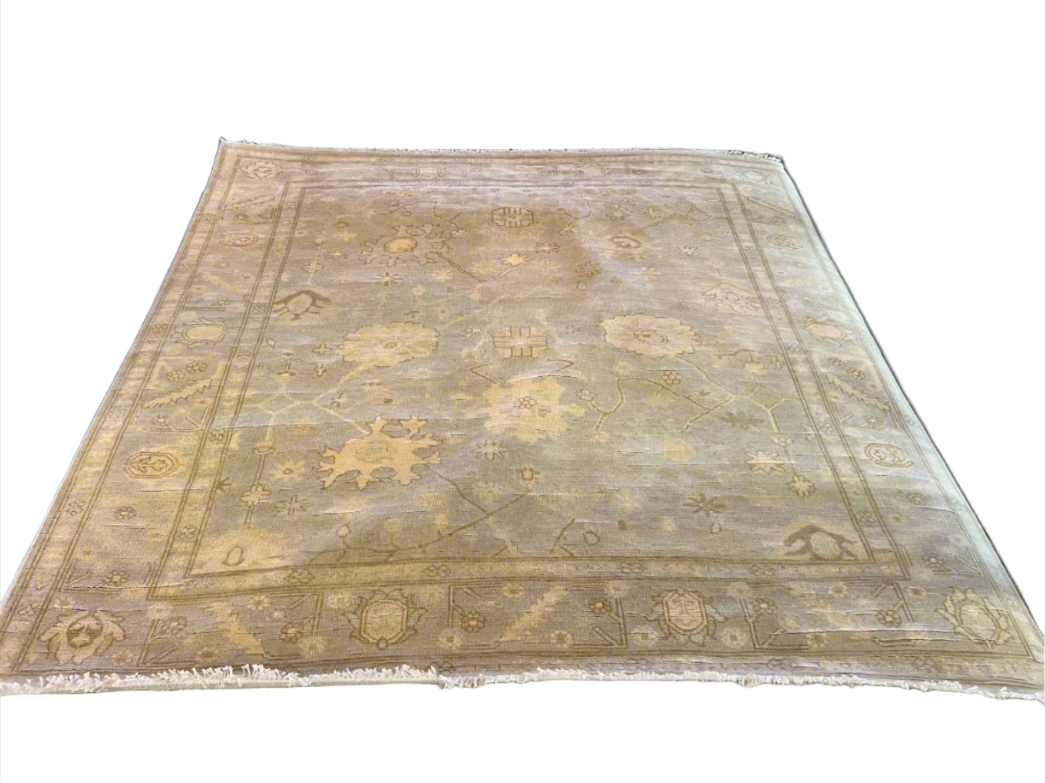 Kata 8.2x8.1 Square Hand-Knotted Silver and Blue Oushak | Banana Manor Rug Factory Outlet