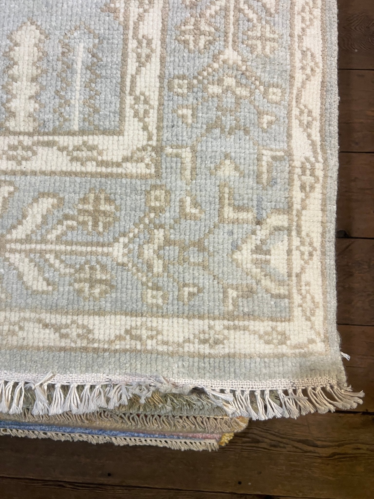 Kate Bracken 4.1x6.3 Hand-Knotted Cream and Green Oushak | Banana Manor Rug Factory Outlet