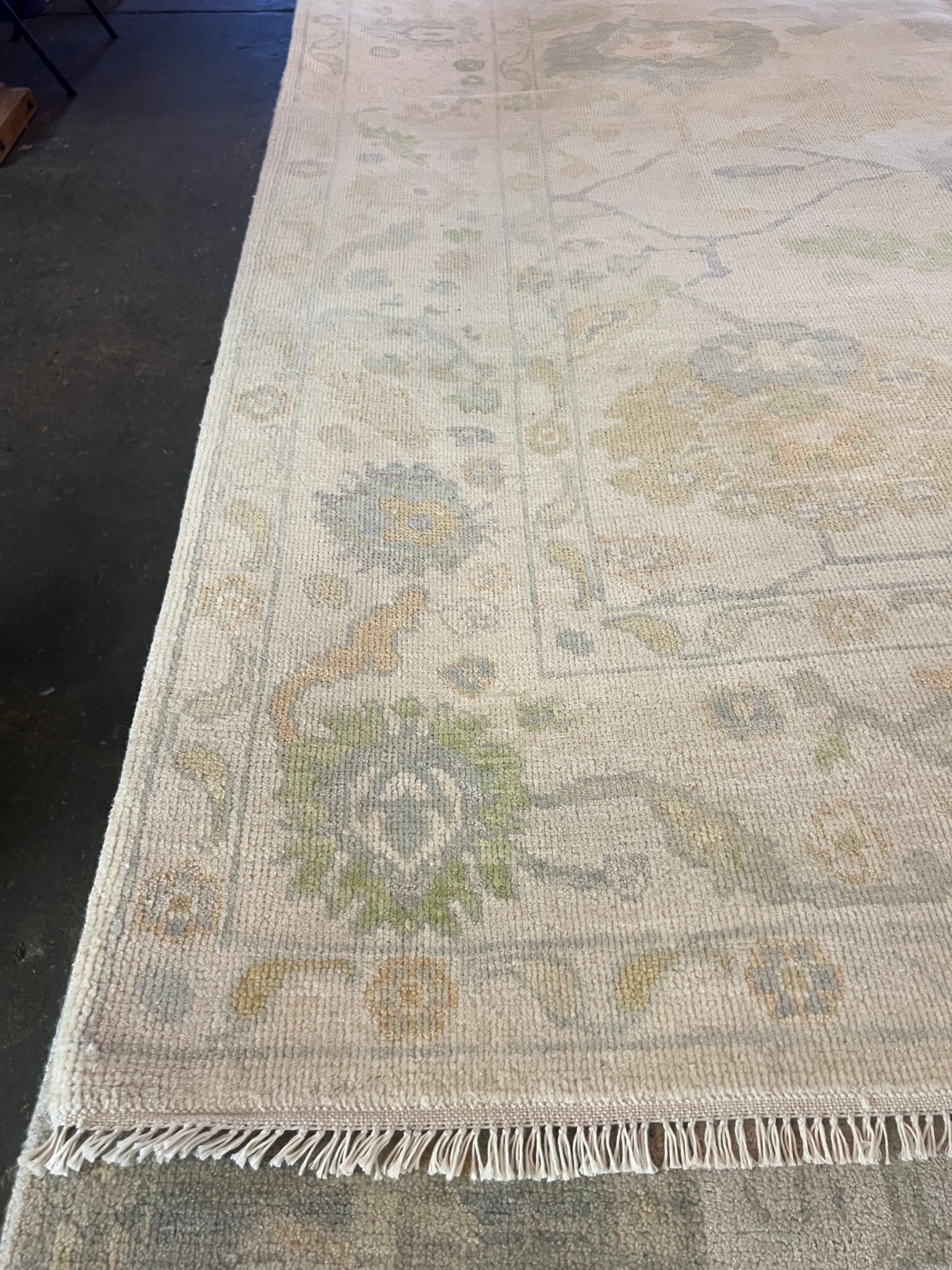 Killing Eve 8x8.1 Square Hand-Knotted Cream and Green Oushak | Banana Manor Rug Factory Outlet