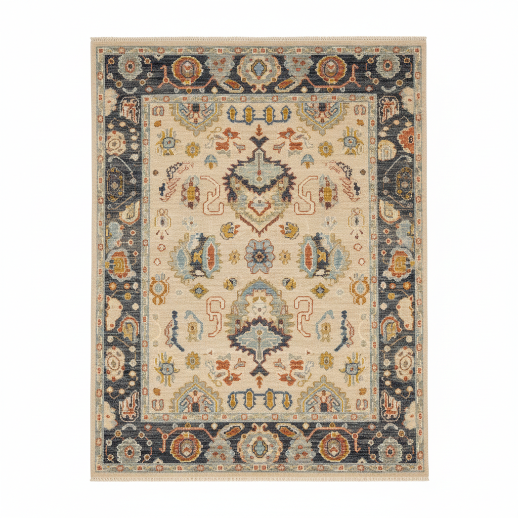 Laura Tesoro 8x10 Beige and Charcoal Hand-Knotted Oushak Rug