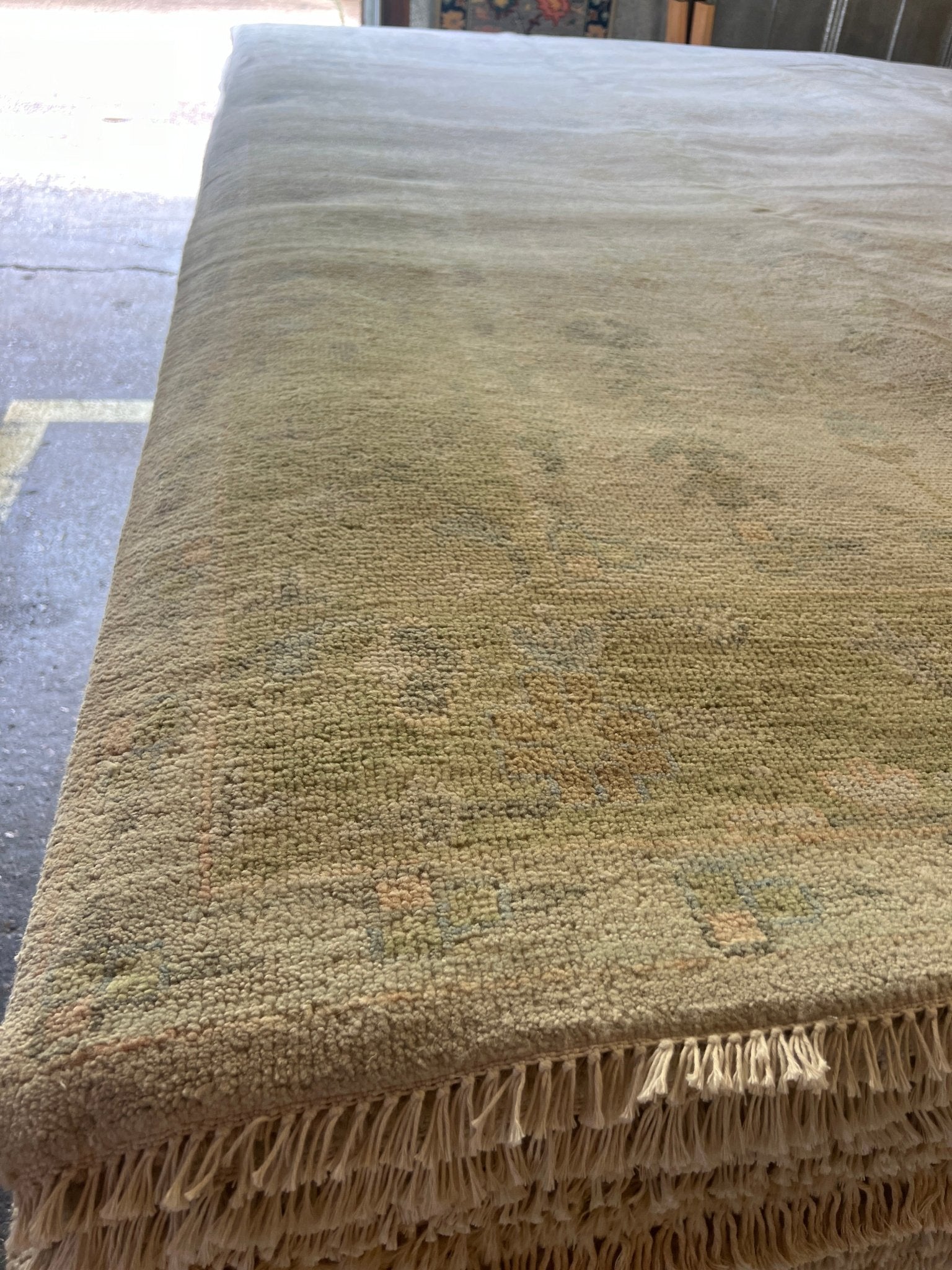 Madame Tattevin 9.0x12.6 Hand-Knotted Cream and Green Oushak | Banana Manor Rug Factory Outlet