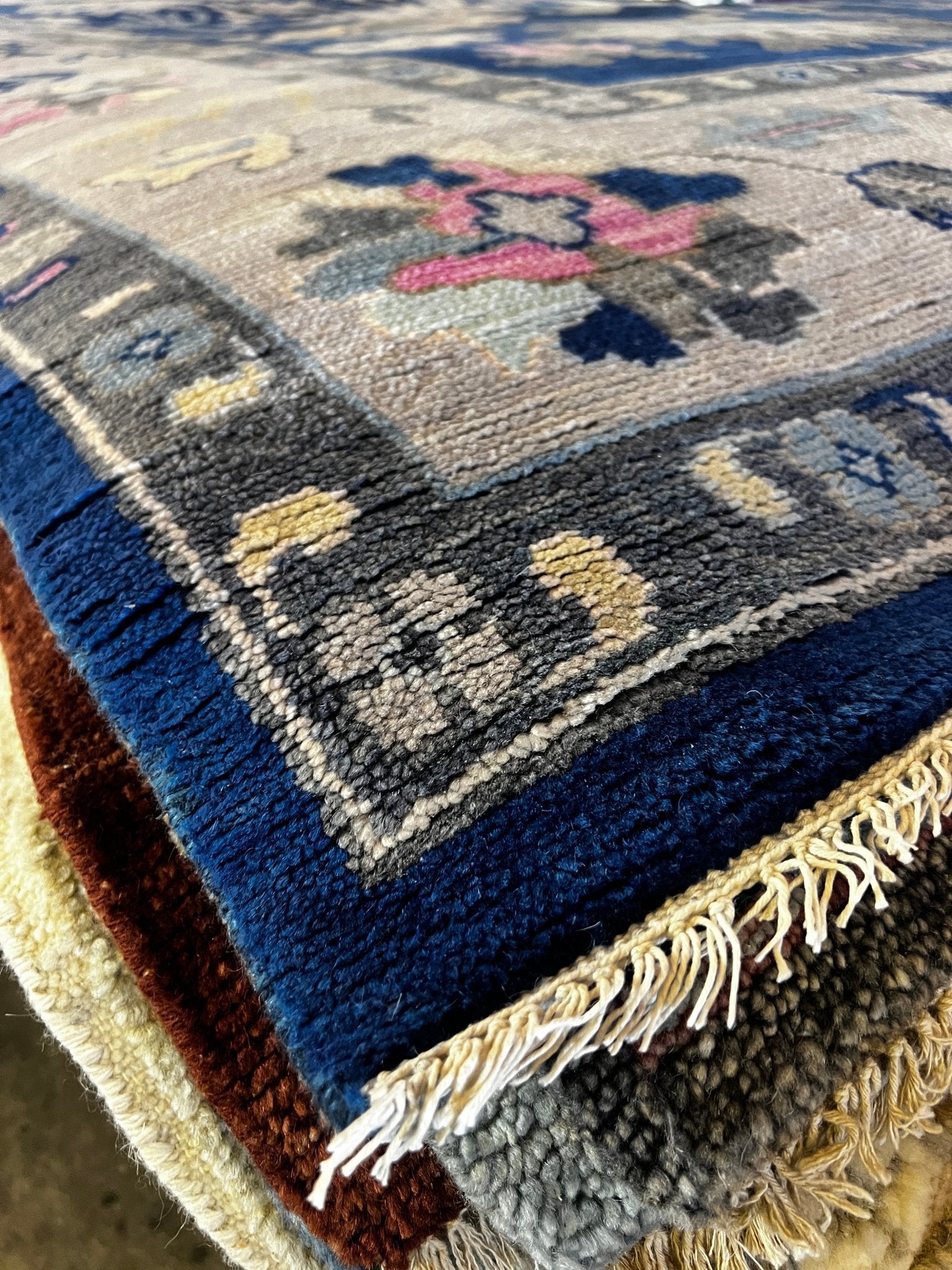 Pearl Thusi 8x10 Hand-Knotted Oushak Rug Blue and Tan | Banana Manor Rug Factory Outlet