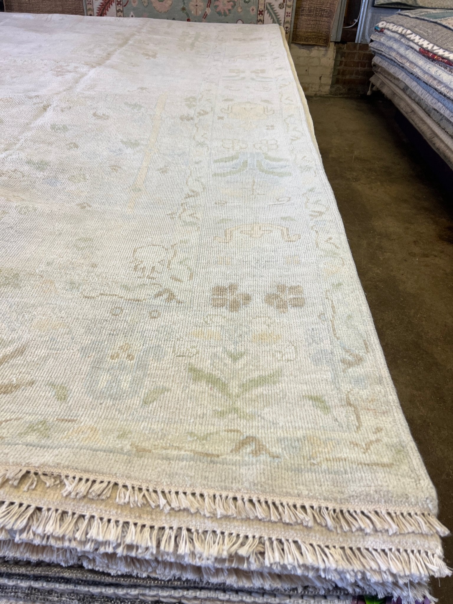 Ruth 10x14.4 Hand-Knotted Silver and Green Oushak | Banana Manor Rug Factory Outlet