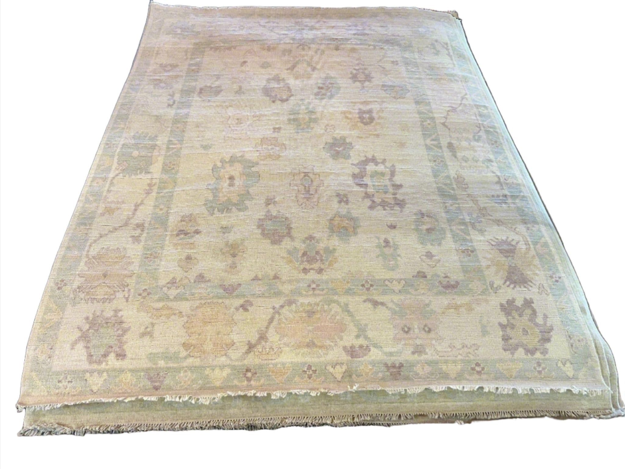 Sakina 7.10x10 Hand-Knotted Cream and Lavender Oushak | Banana Manor Rug Factory Outlet