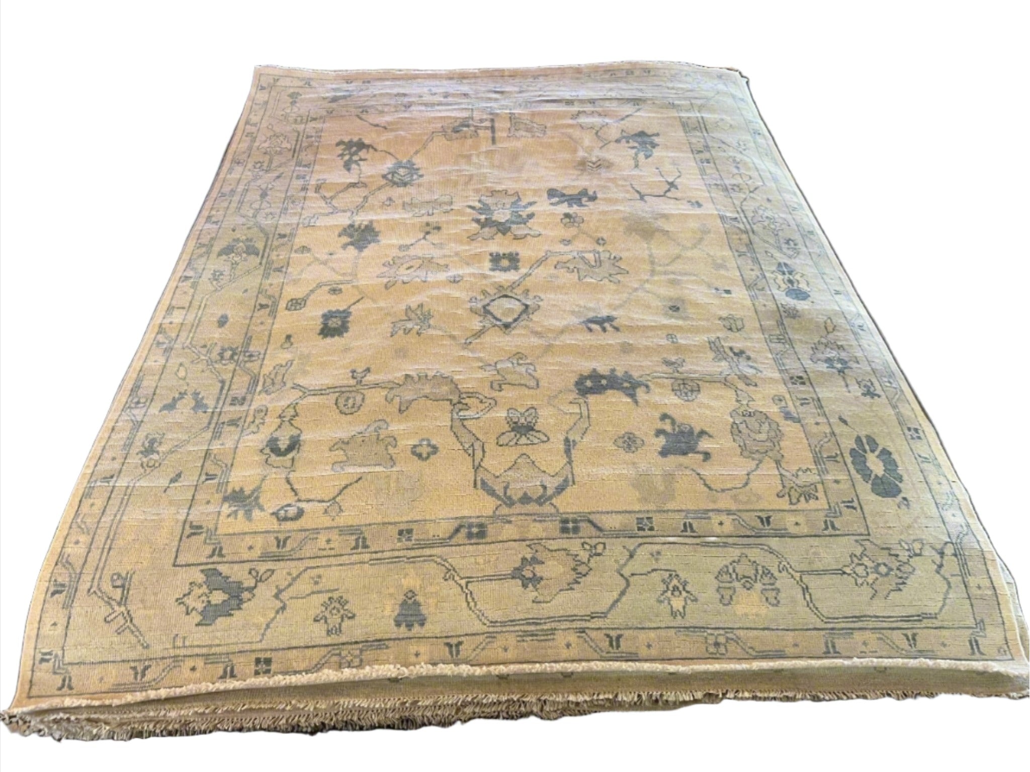 Sasha 7.11x10.2 Hand-Knotted Cream and Blue Oushak | Banana Manor Rug Factory Outlet