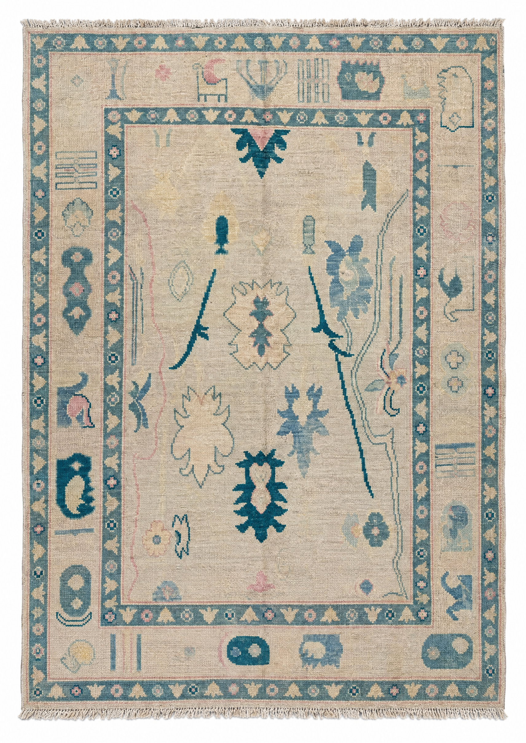 Emily Ferrier 5.4x7.6 Cream Blue Whitewashed Afghani Oushak Rug — created with Imersian