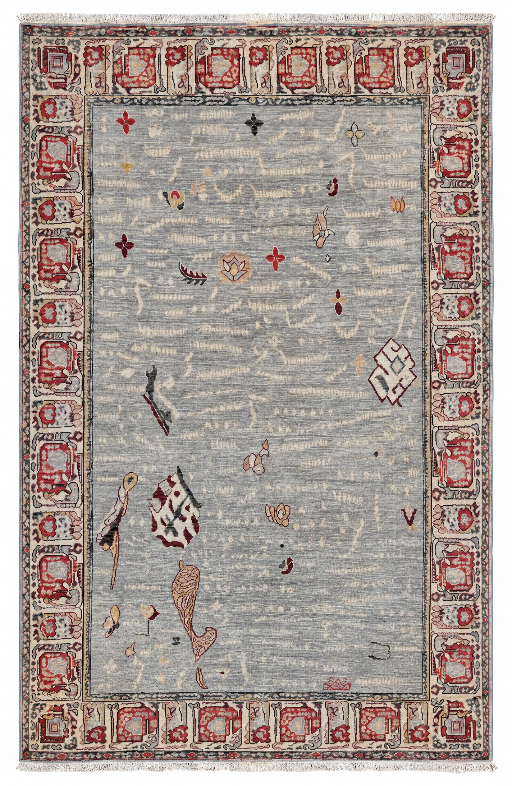 Jennifer Jason Leigh 5.11x9.1 Grey & Red Chobi Afghani Rug — created with Imersian