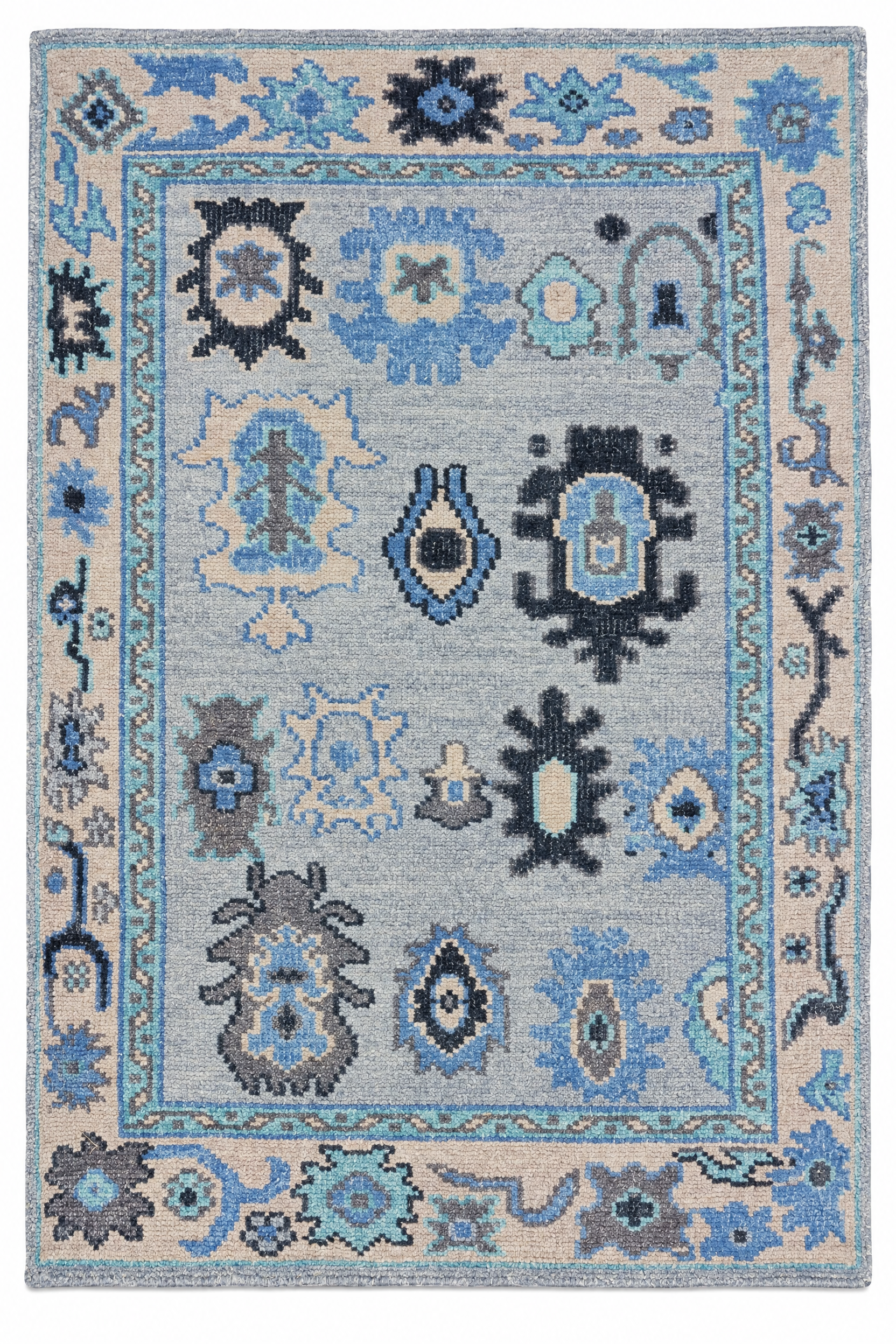 Adara 4x6 Light Blue Hand-Knotted Bamboo Silk Oushak Rug — created with Imersian