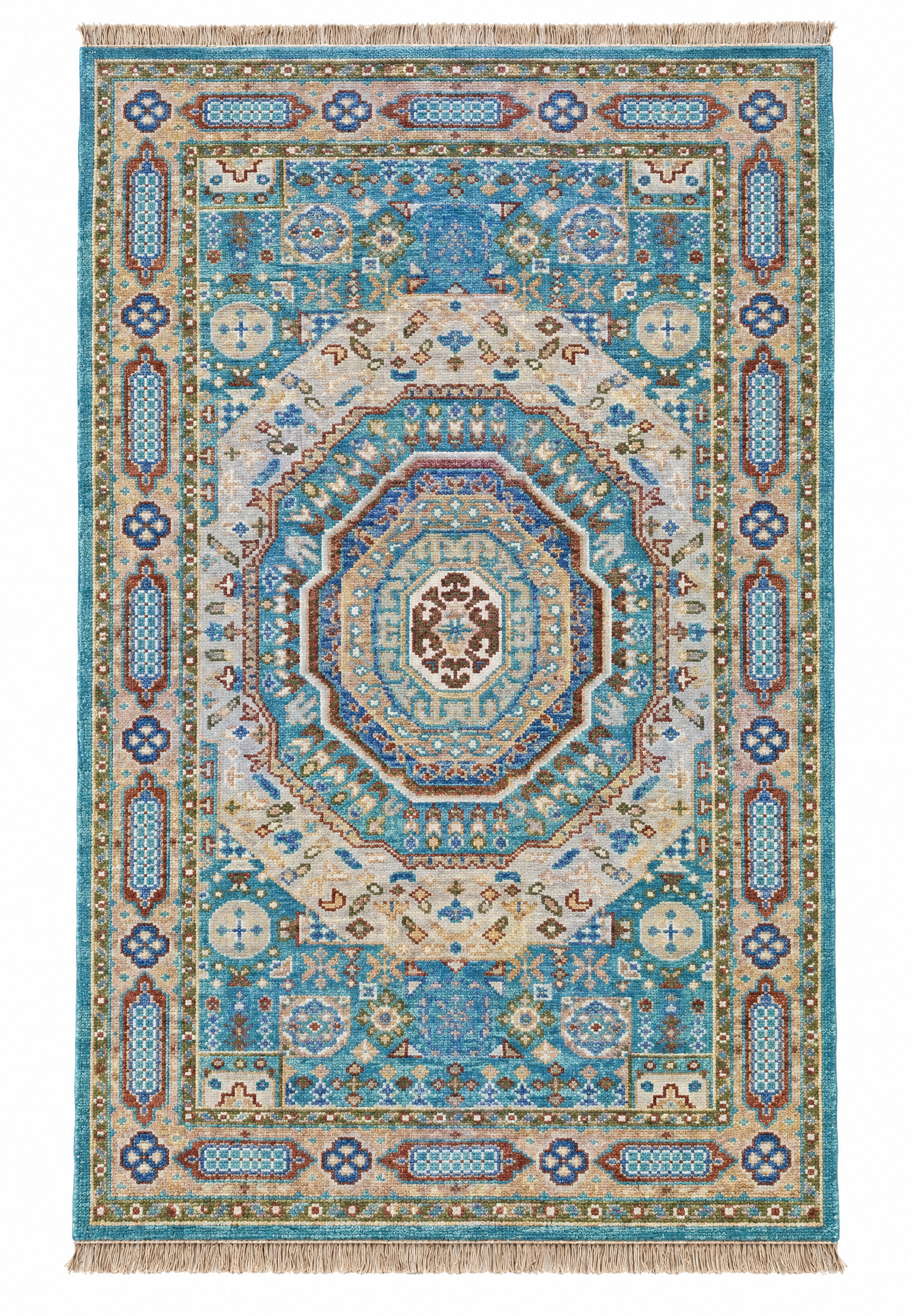Ariella 6.3x9  Light Blue and Rust Hand-Knotted Oushak Rug — created with Imersian
