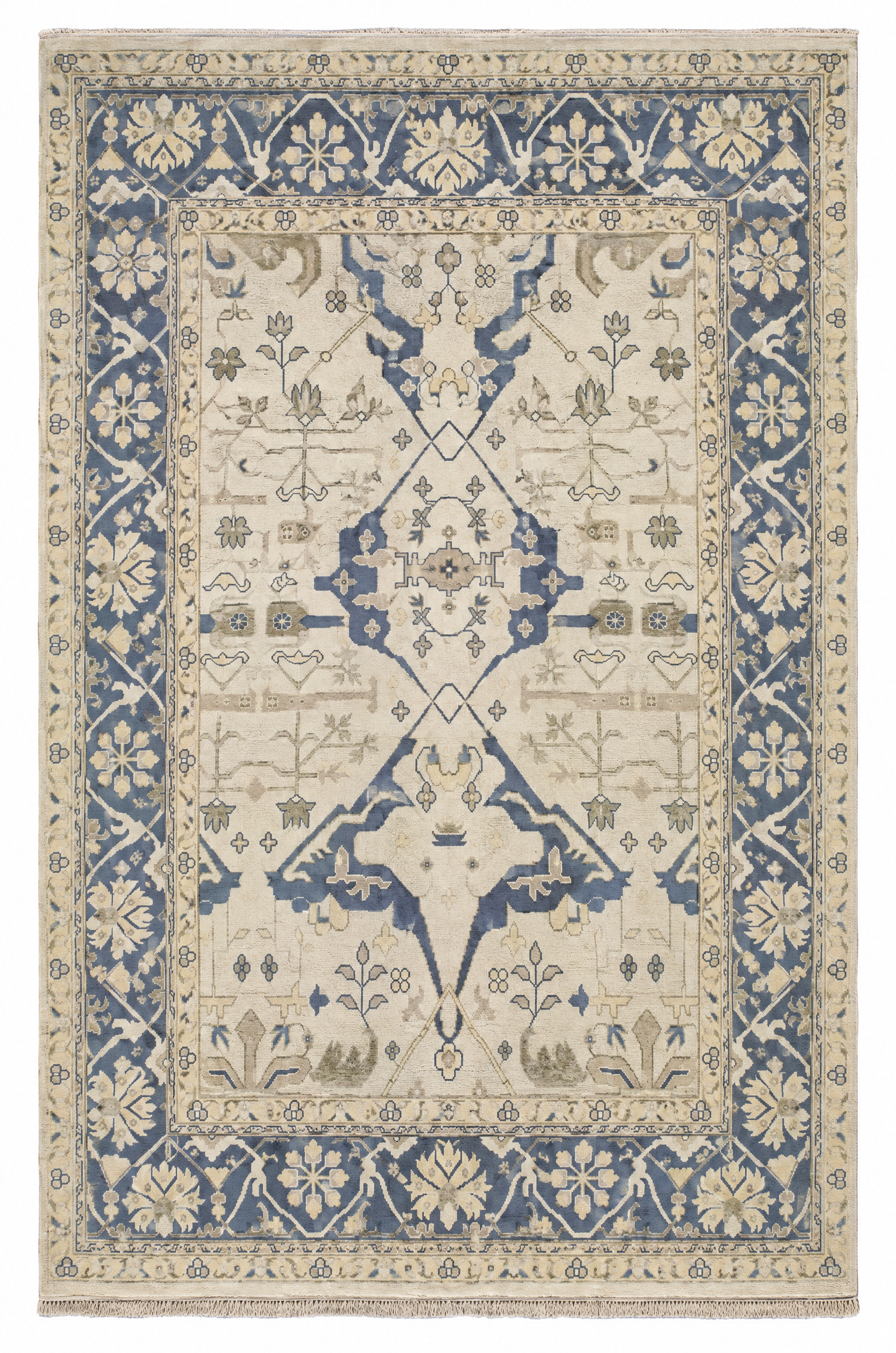 Chanel 11.9x17.9 Ivory and Light Blue Hand-Knotted Oushak Rug — created with Imersian