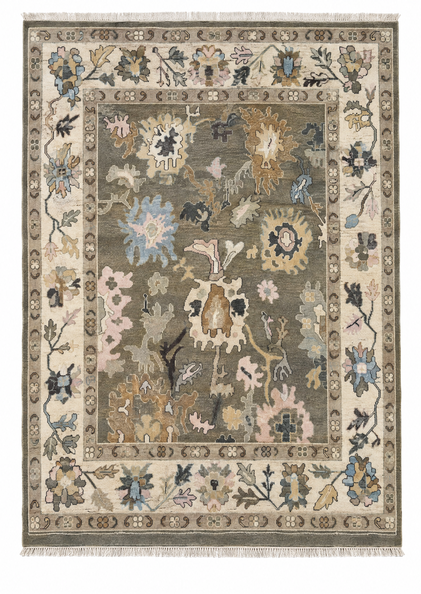 Alexandra Champalimaud 9.9x13.9 Brown and Ivory Hand-Knotted Oushak Rug — created with Imersian