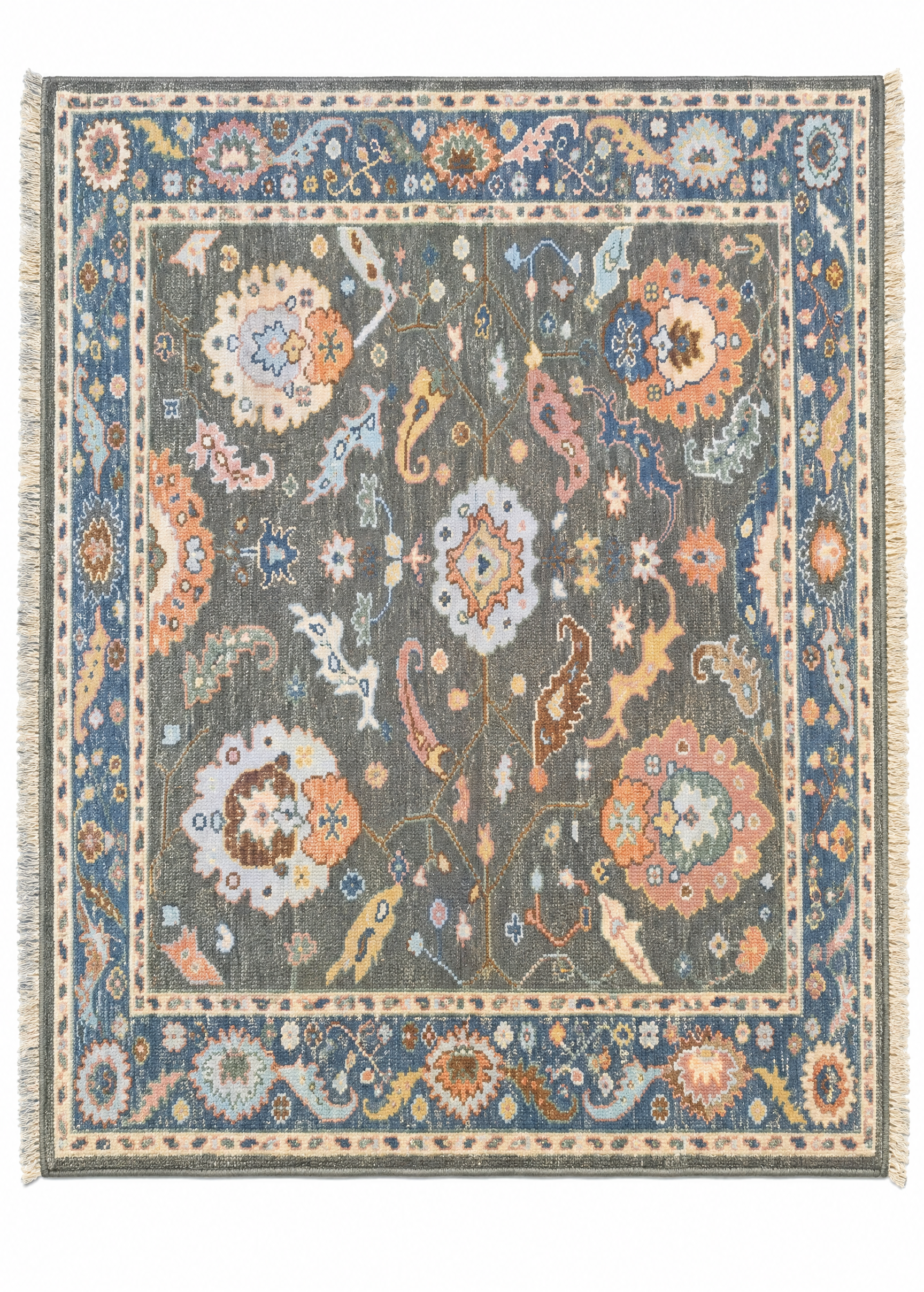 Anne Coesens 5x7 Grey and Blue Hand-Knotted Oushak Rug — created with Imersian