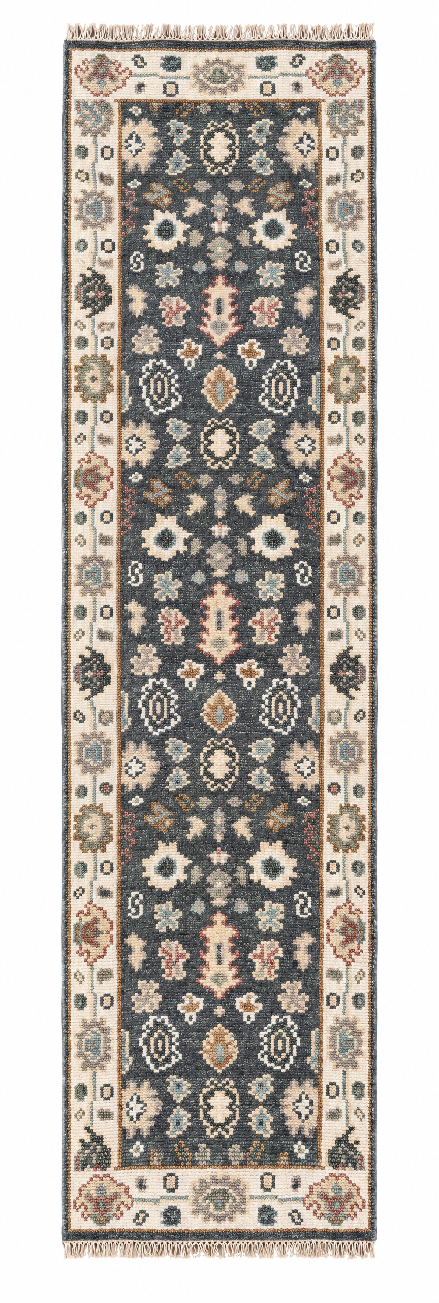 Emerson 2.6x10.3 Hand-Knotted Grey and Cream Oushak Runner Rug — created with Imersian