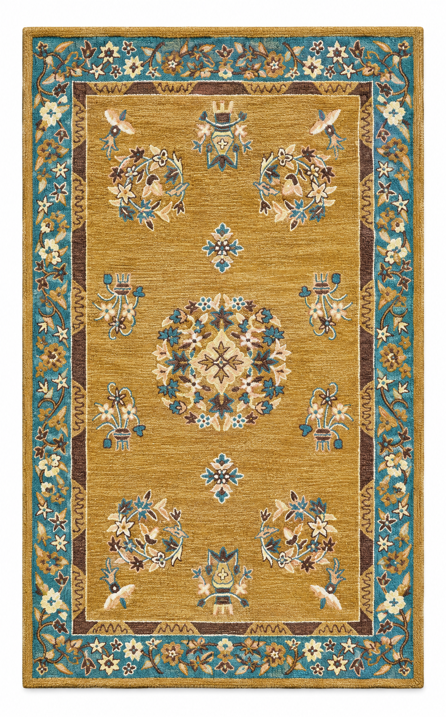 Jarboe 5x8 Hand-Tufted Gold & Green Floral — created with Imersian