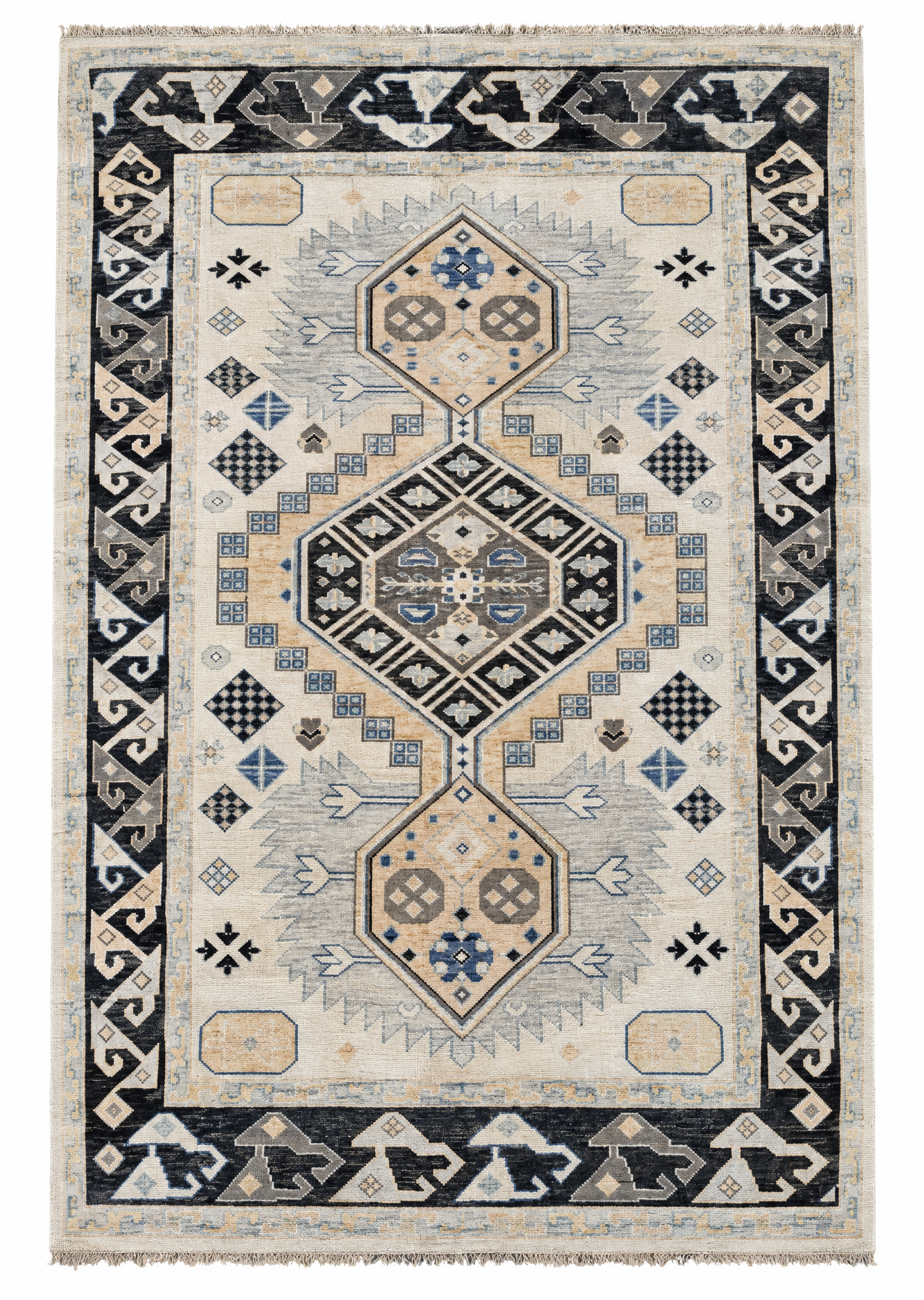 Megara 10x14 Ivory and Black Hand-Knotted Oushak Rug - CLEARANCE 50% OFF — created with Imersian