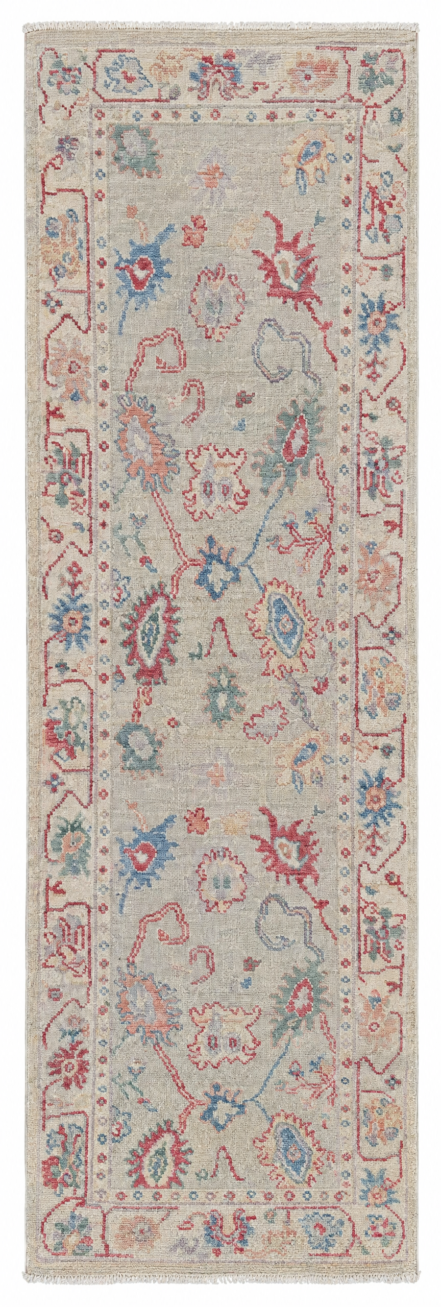 Nikki Sandler 2.7x8.11 Grey Red Whitewashed Afghani Oushak Runner — created with Imersian