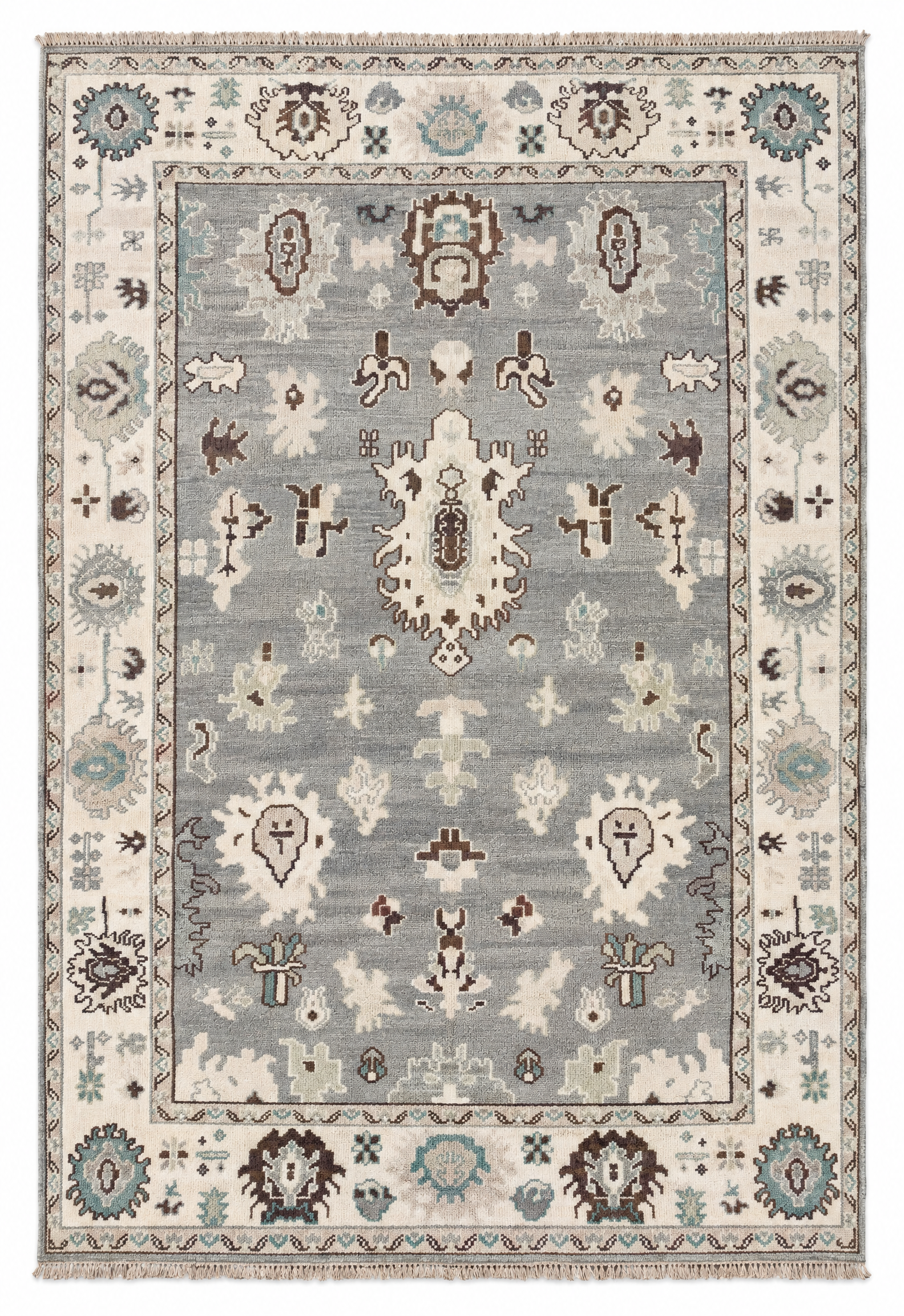Darcy 5x7.3 Grey and Off White Hand-Knotted Oushak Rug — created with Imersian