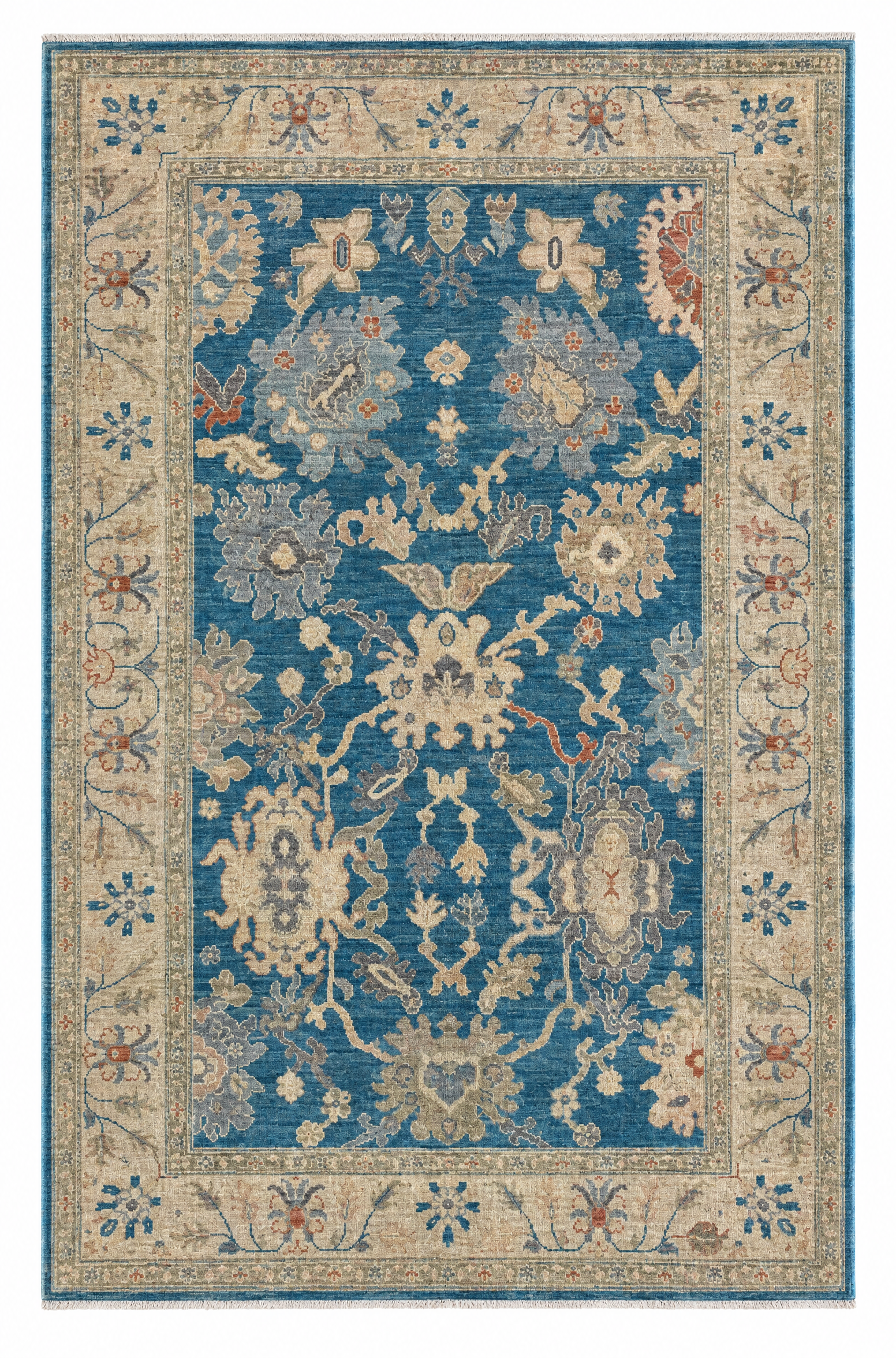 Jasmine King 5.3x7.11 Blue Afghani Whitewashed Oushak — created with Imersian
