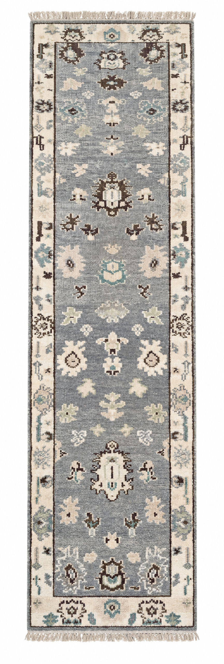 Gretchen 2.9x11.9 Hand-Knotted Grey and White Oushak Runner Rug — created with Imersian