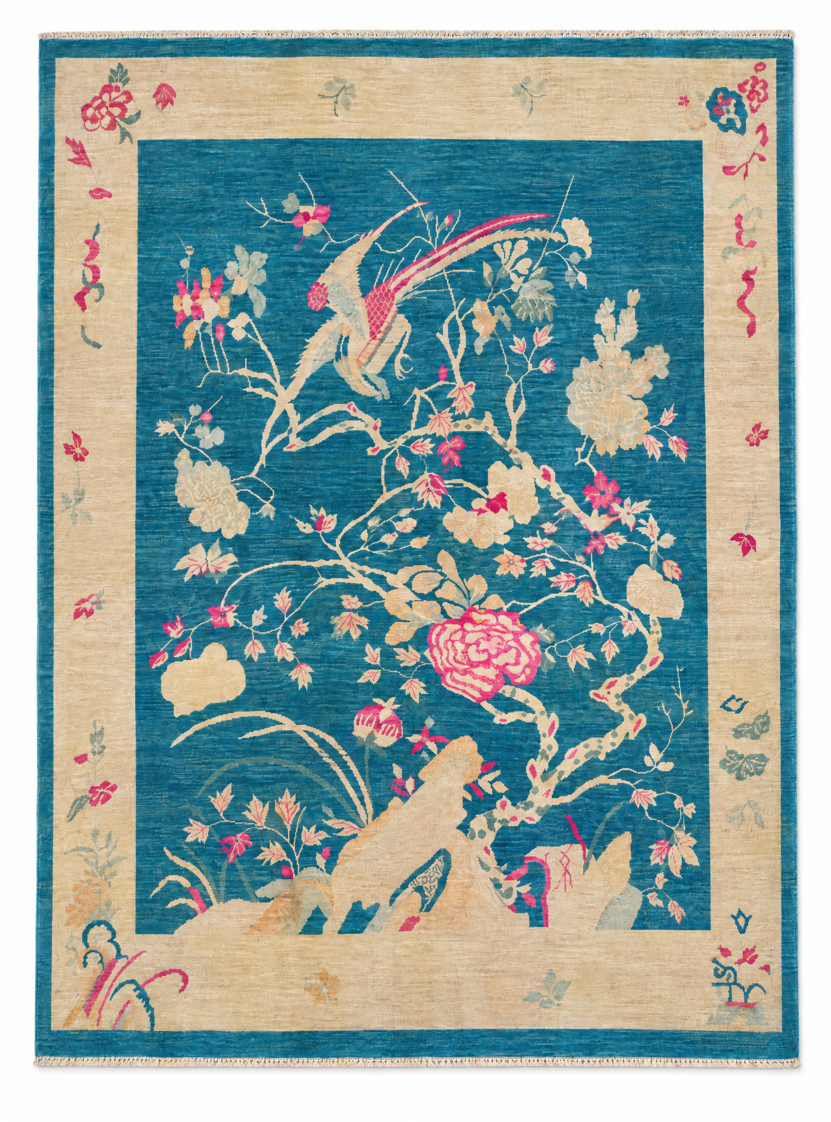Jennifer Kahn 10.2x13.8 Blue & Pink Afghani Bokhara Rug — created with Imersian