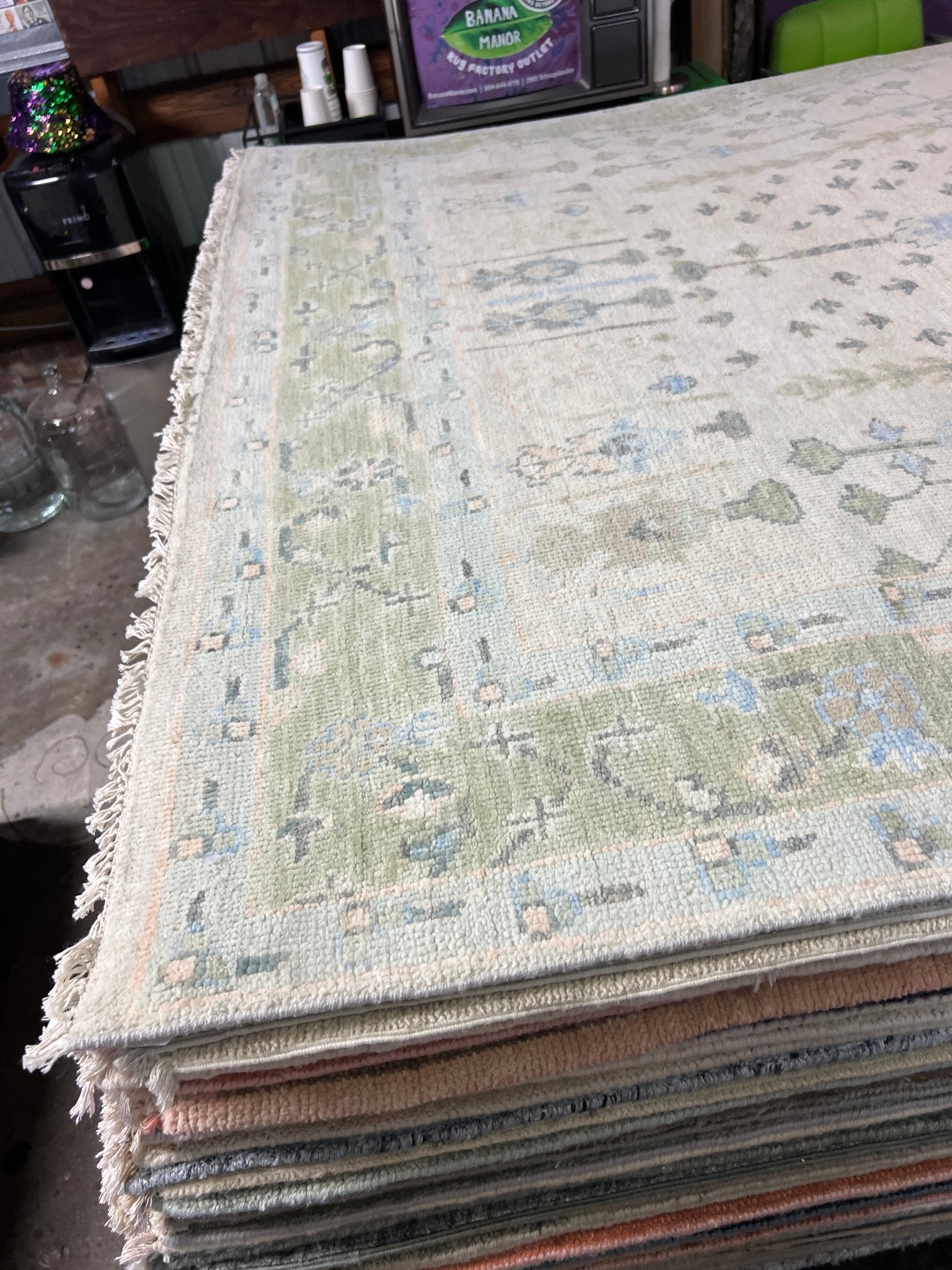 Stephanie Boucher 5.8x8.10 Hand-Knotted Silver and Green Oushak | Banana Manor Rug Factory Outlet