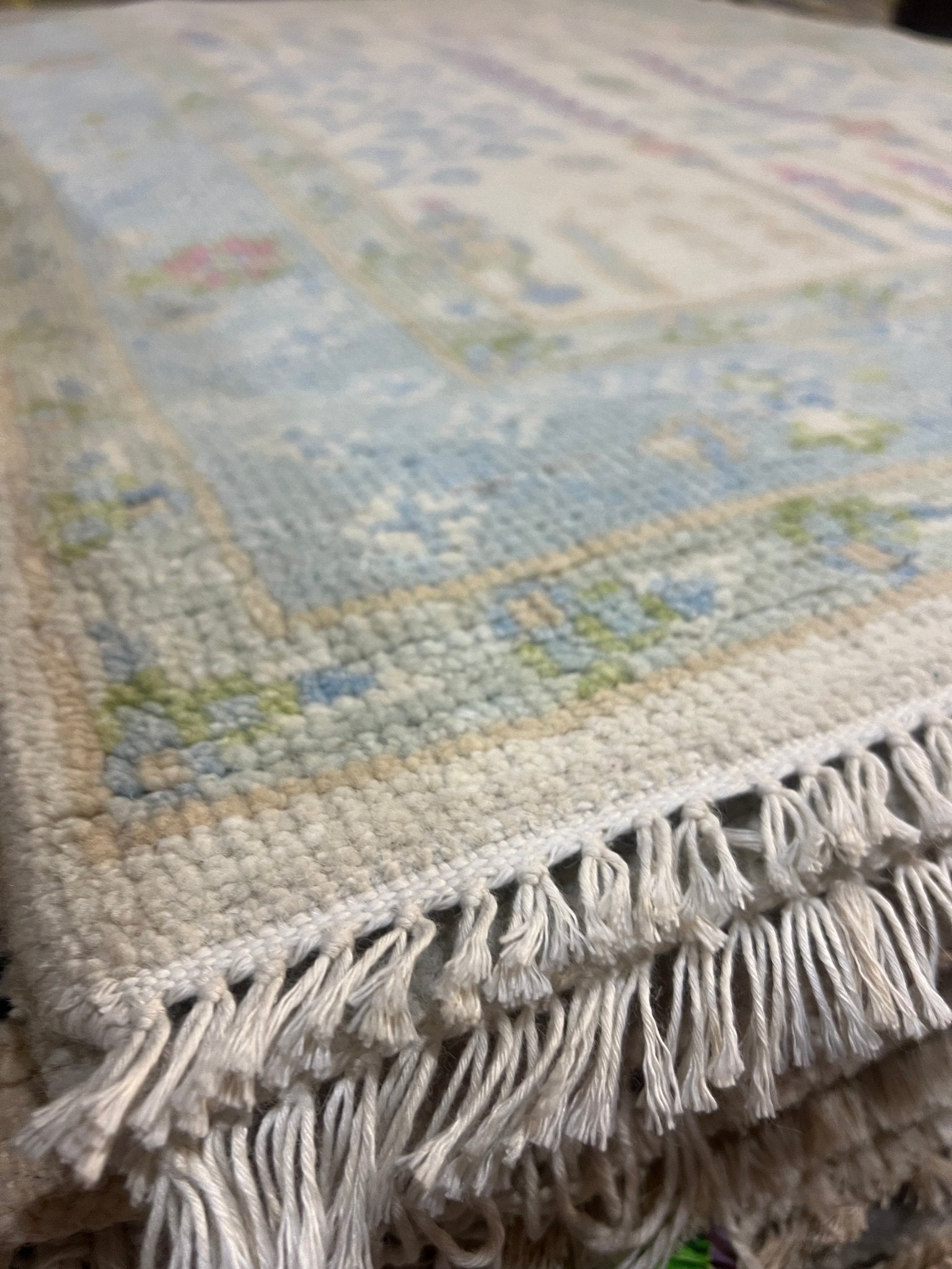 The Ghost 3.0x5.2 Hand-Knotted Cream and Blue Oushak | Banana Manor Rug Factory Outlet