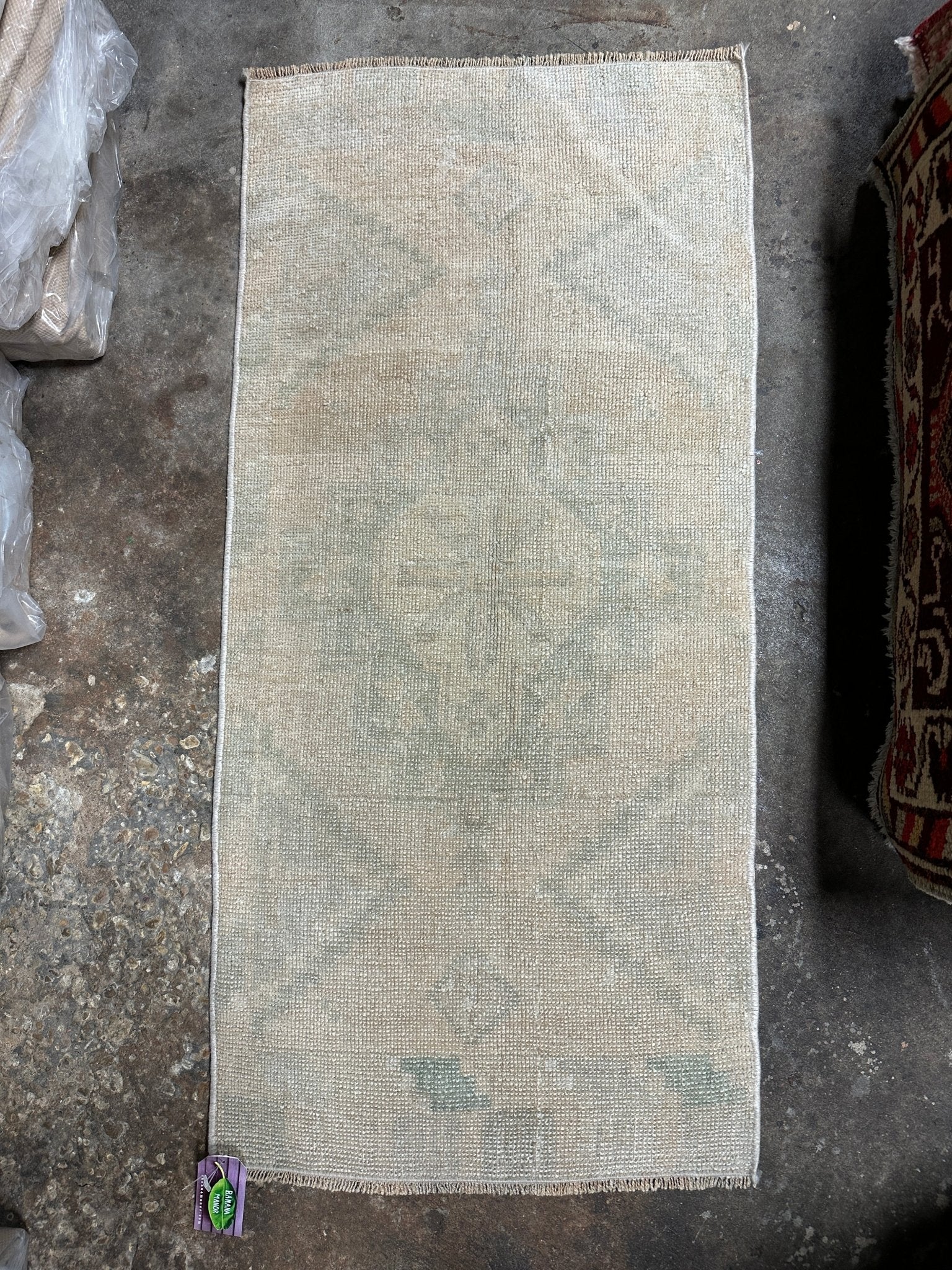 Vintage 1.10x4 Turkish Oushak Tan and Gray Small Rug | Banana Manor Rug Factory Outlet