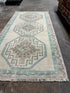 Vintage 1.7x3.1 Turkish Oushak Beige and Aqua Small Rug | Banana Manor Rug Factory Outlet