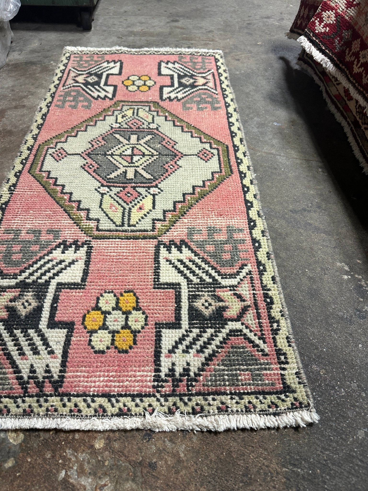 Vintage 1.7x3.8 Turkish Oushak Rust and Gray Small Rug | Banana Manor Rug Factory Outlet