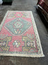 Vintage 1.8x2.10 Turkish Oushak Soft Red and Gray Small Rug | Banana Manor Rug Factory Outlet