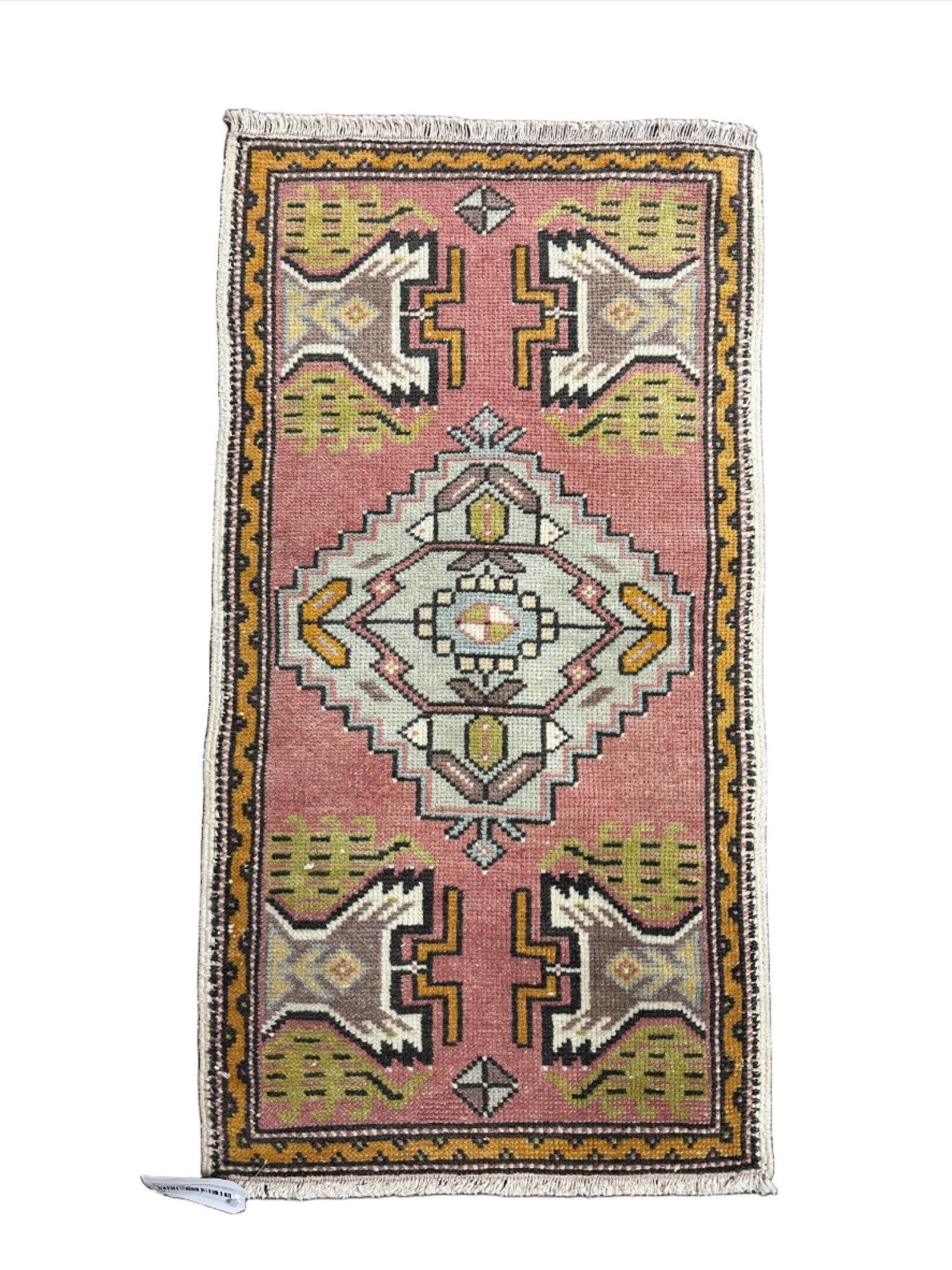 Vintage 1.8x3.4 Turkish Oushak Pink and Gray Multicolor Small Rug | Banana Manor Rug Factory Outlet