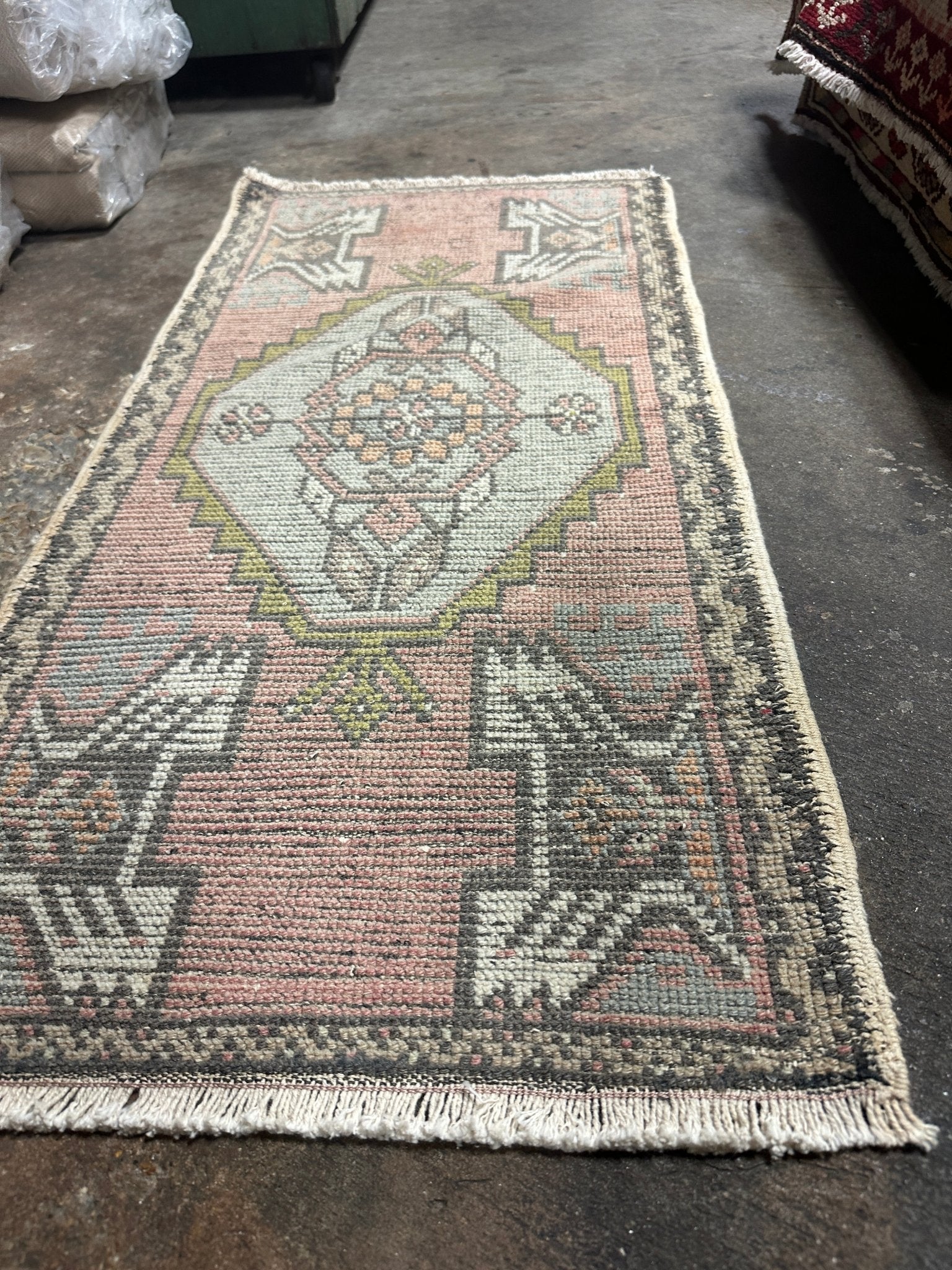 Vintage 1.8x3.6 Turkish Oushak Dark Pink and Gray Small Rug | Banana Manor Rug Factory Outlet