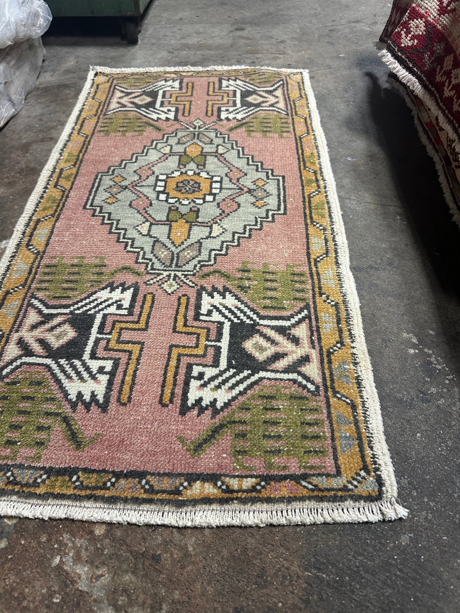 Vintage 1.9x3.5 Turkish Oushak Pink and Gray Multicolor Small Rug | Banana Manor Rug Factory Outlet