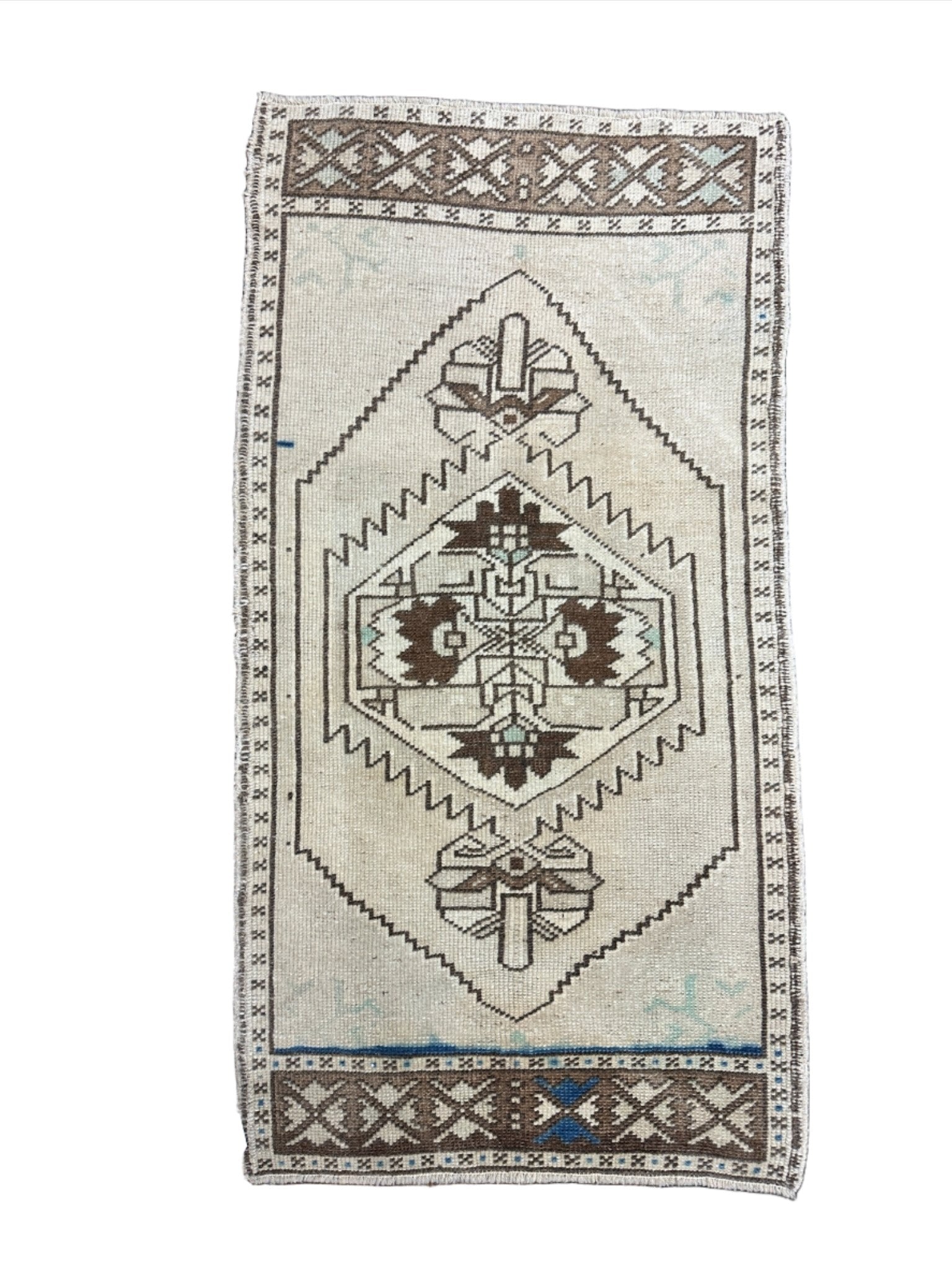 Vintage 1.9x3.6 Turkish Oushak Silver and Brown Small Rug | Banana Manor Rug Factory Outlet