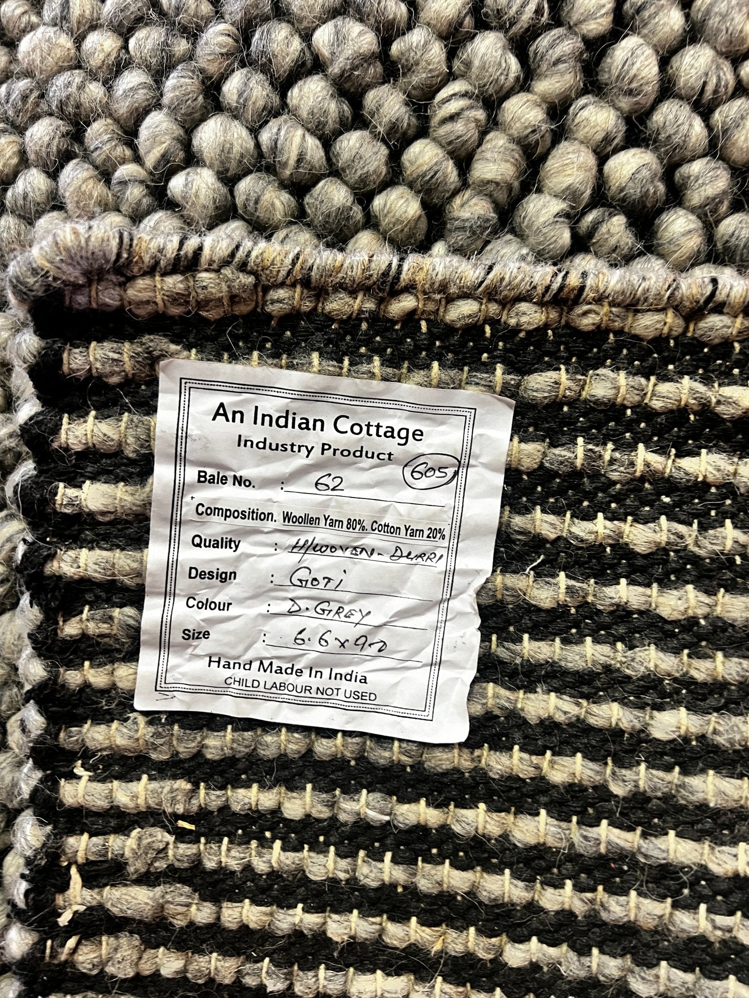 Walter Scott 6.6x9 Handwoven Wool Durrie Natural Grey Loop Ball | Banana Manor Rug Factory Outlet