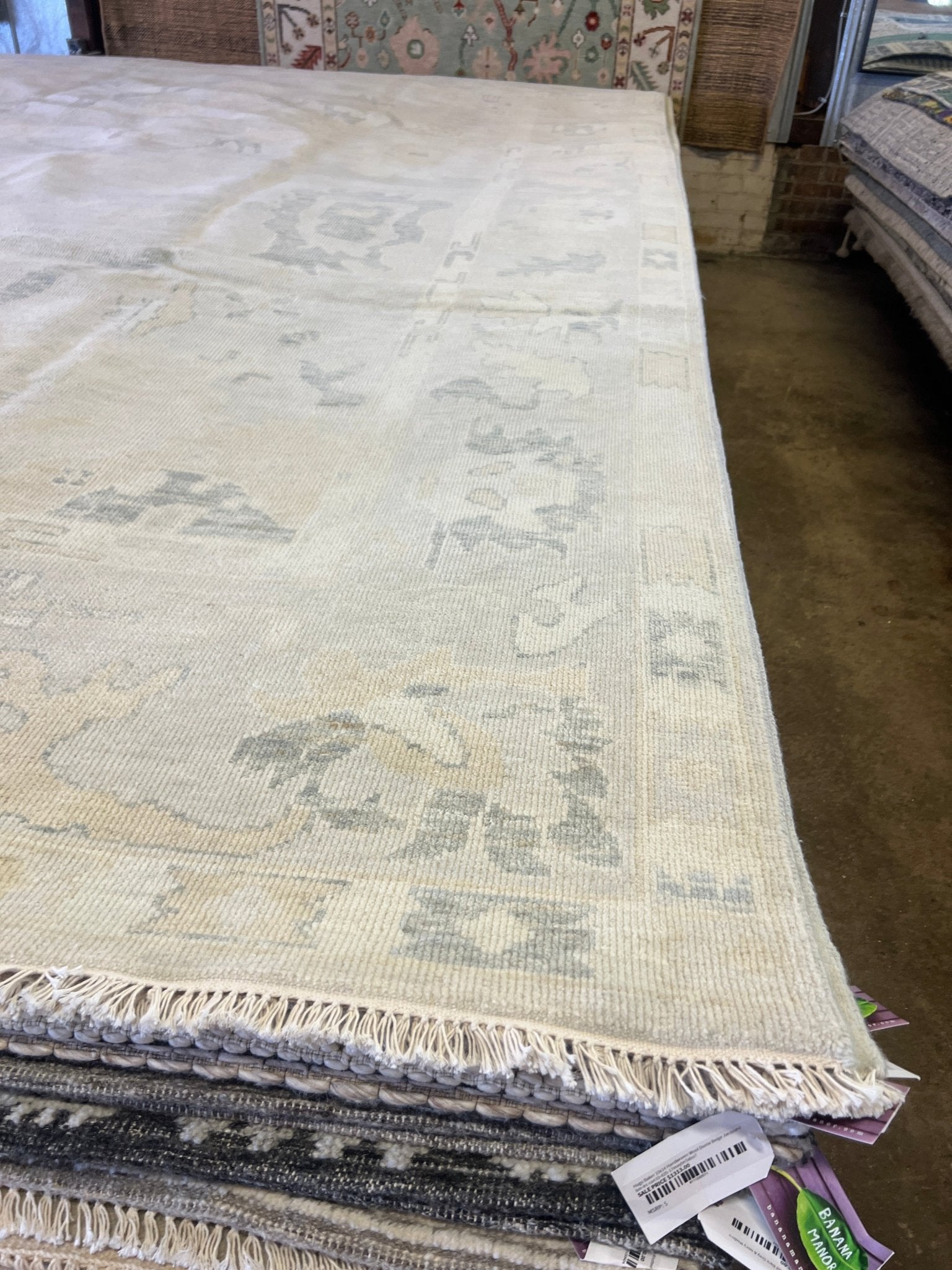 Zhenya 9.10x14.4 Hand-Knotted Cream and Gray Oushak | Banana Manor Rug Factory Outlet